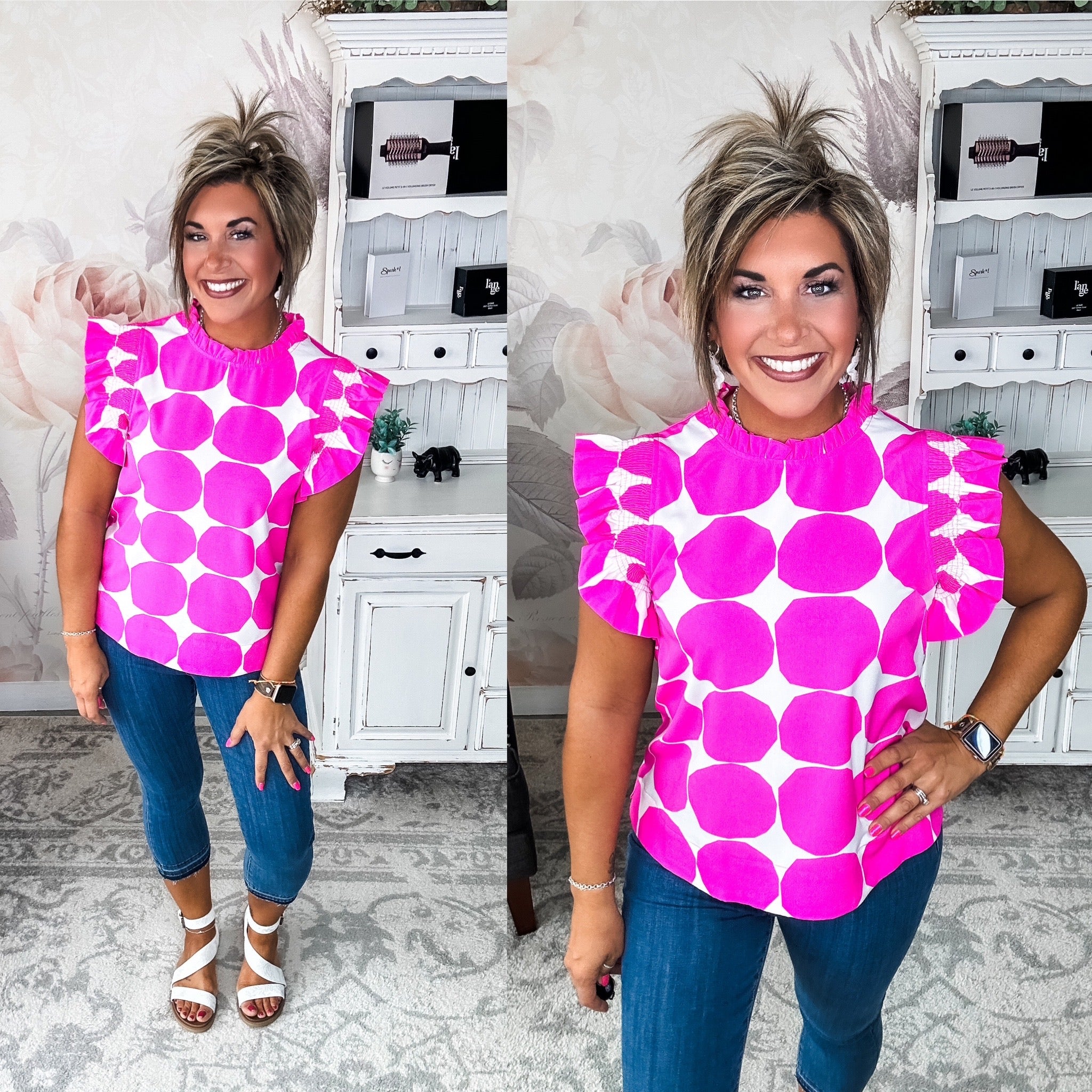 Out the Door Blouse - Hot Pink