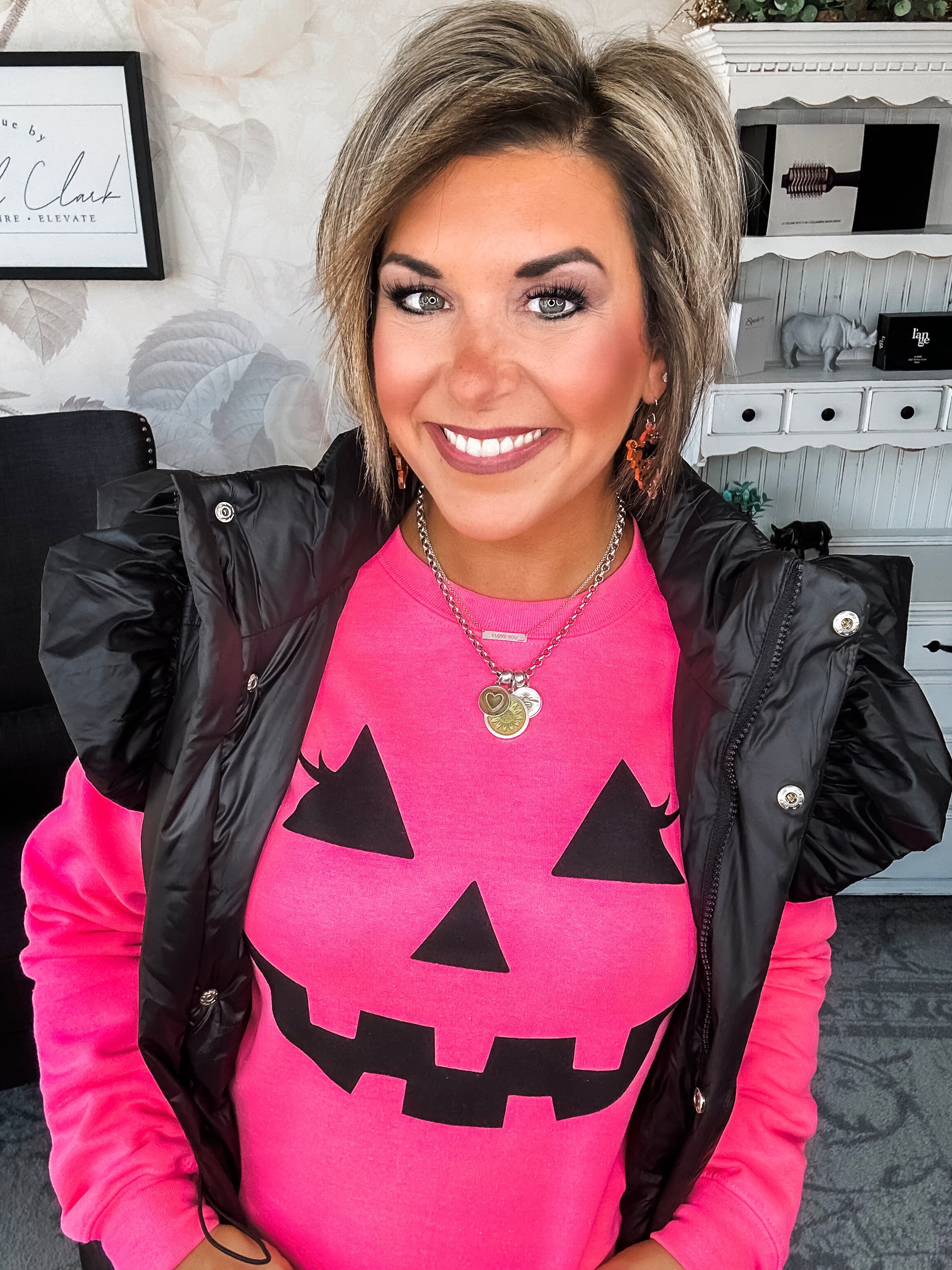 Pumpkin Face Sweatshirt - Hot Pink