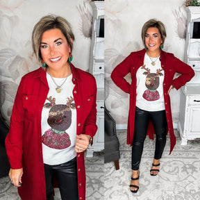 Christmas Rudolph Sequin Sweater - Ivory