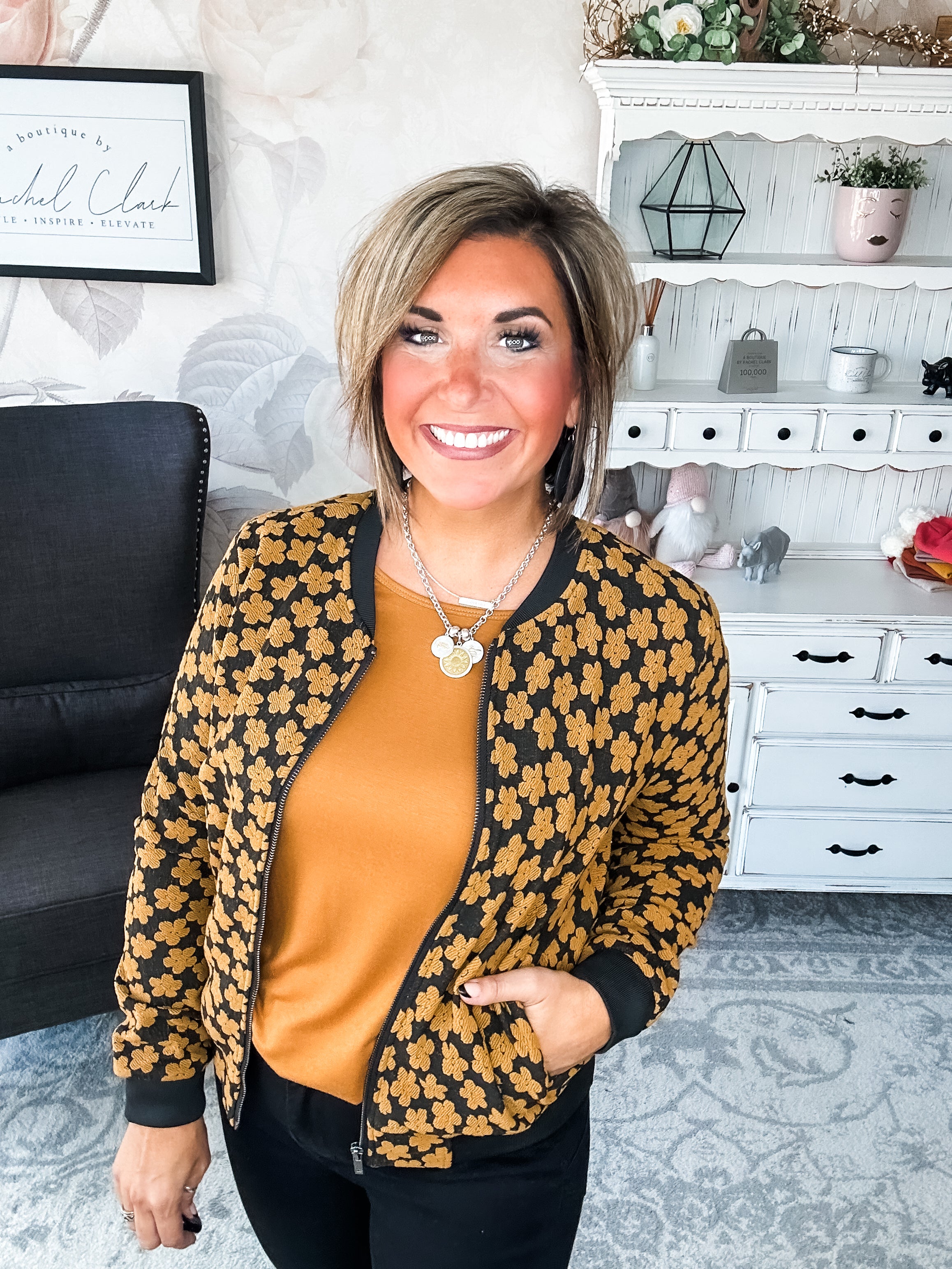 Ampersand Avenue Flower Bomb-er Jacket - Mustard