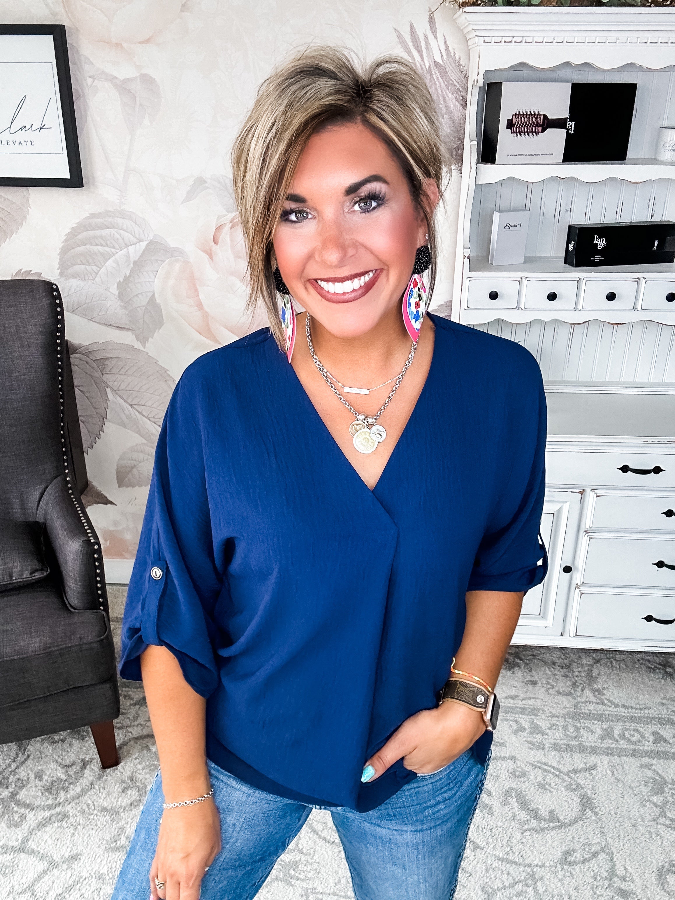 Let Me Work It Blouse - Navy