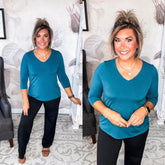 Find The Answer V-neck Top - Dark Teal