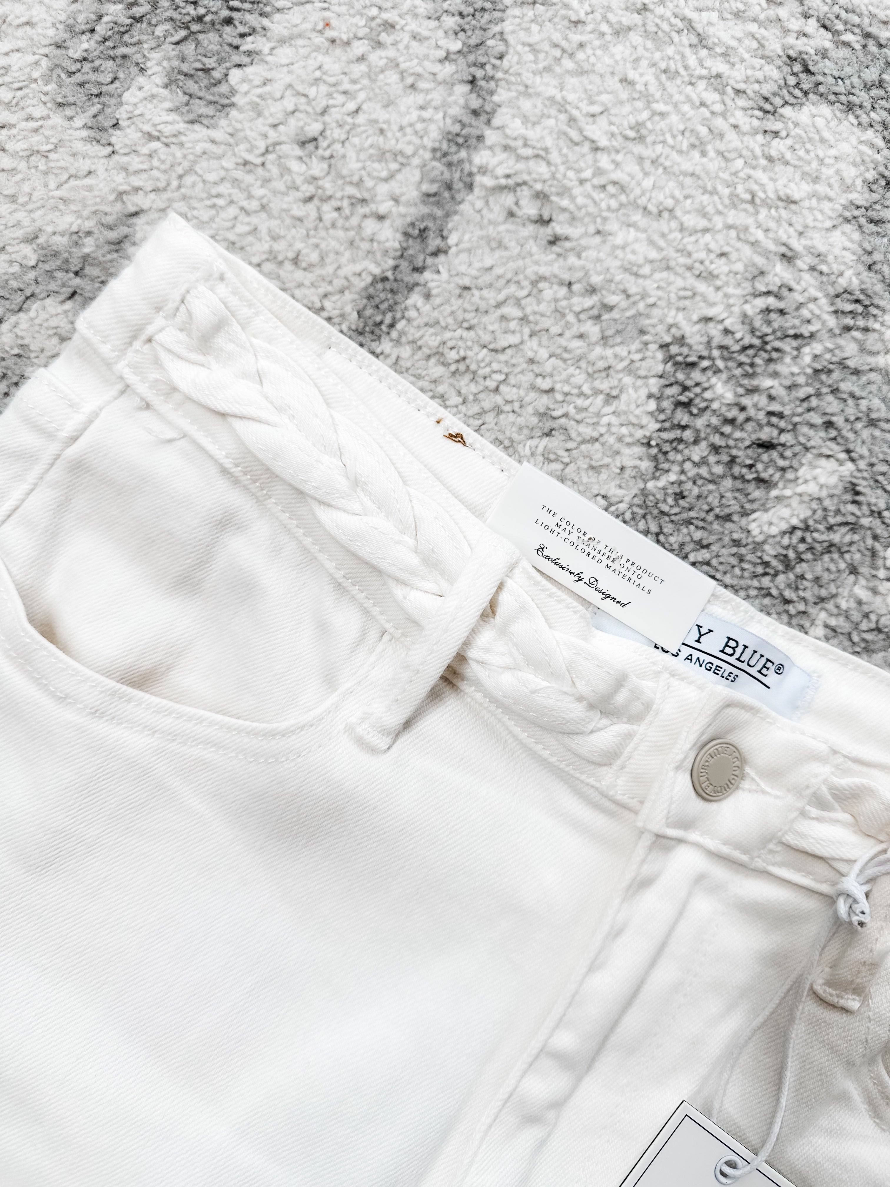Judy Blue White Braided Waist Wide Leg Jeans
