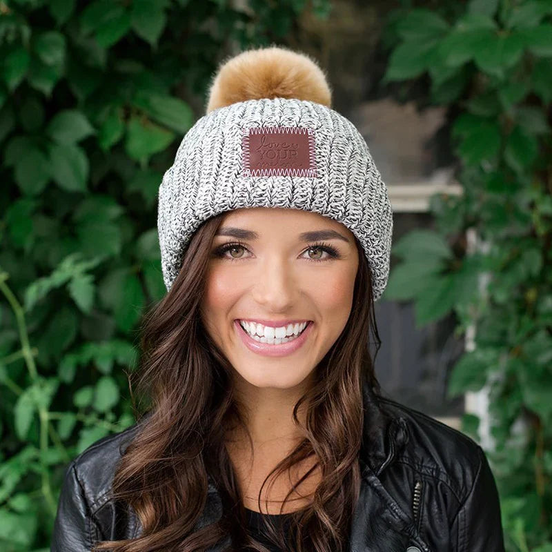 Love Your Melon - Black Speckled Pom Beanie (Natural Pom)