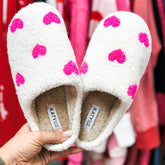 Pink Hearts All Over Fuzzy Sherpa Slippers