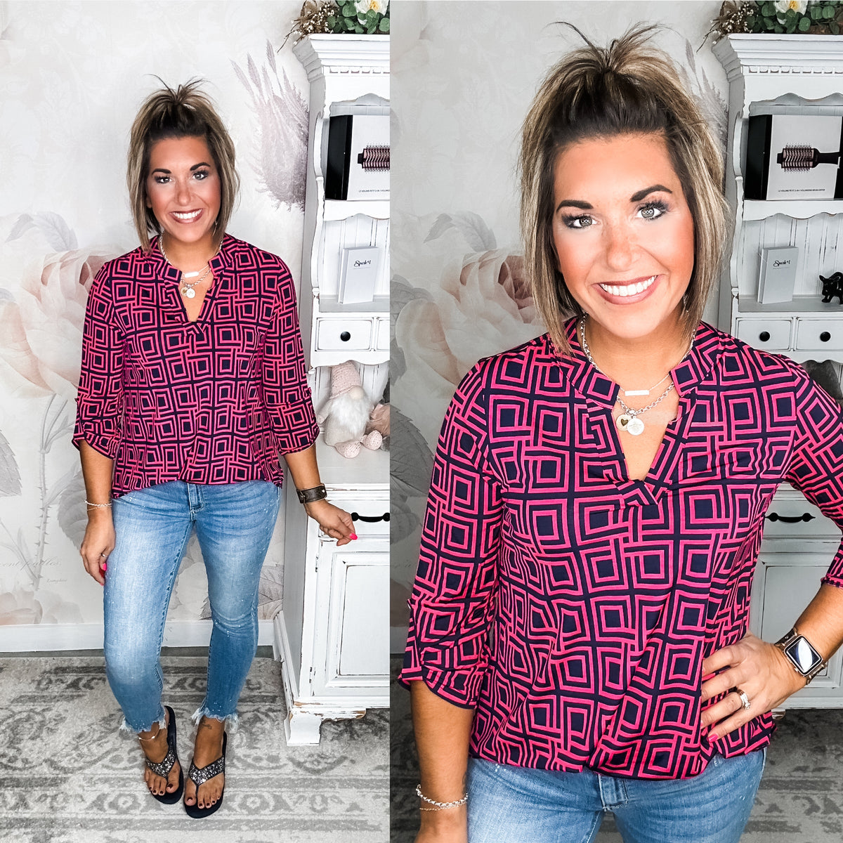 Figure It Out Top - Navy/Hot Pink