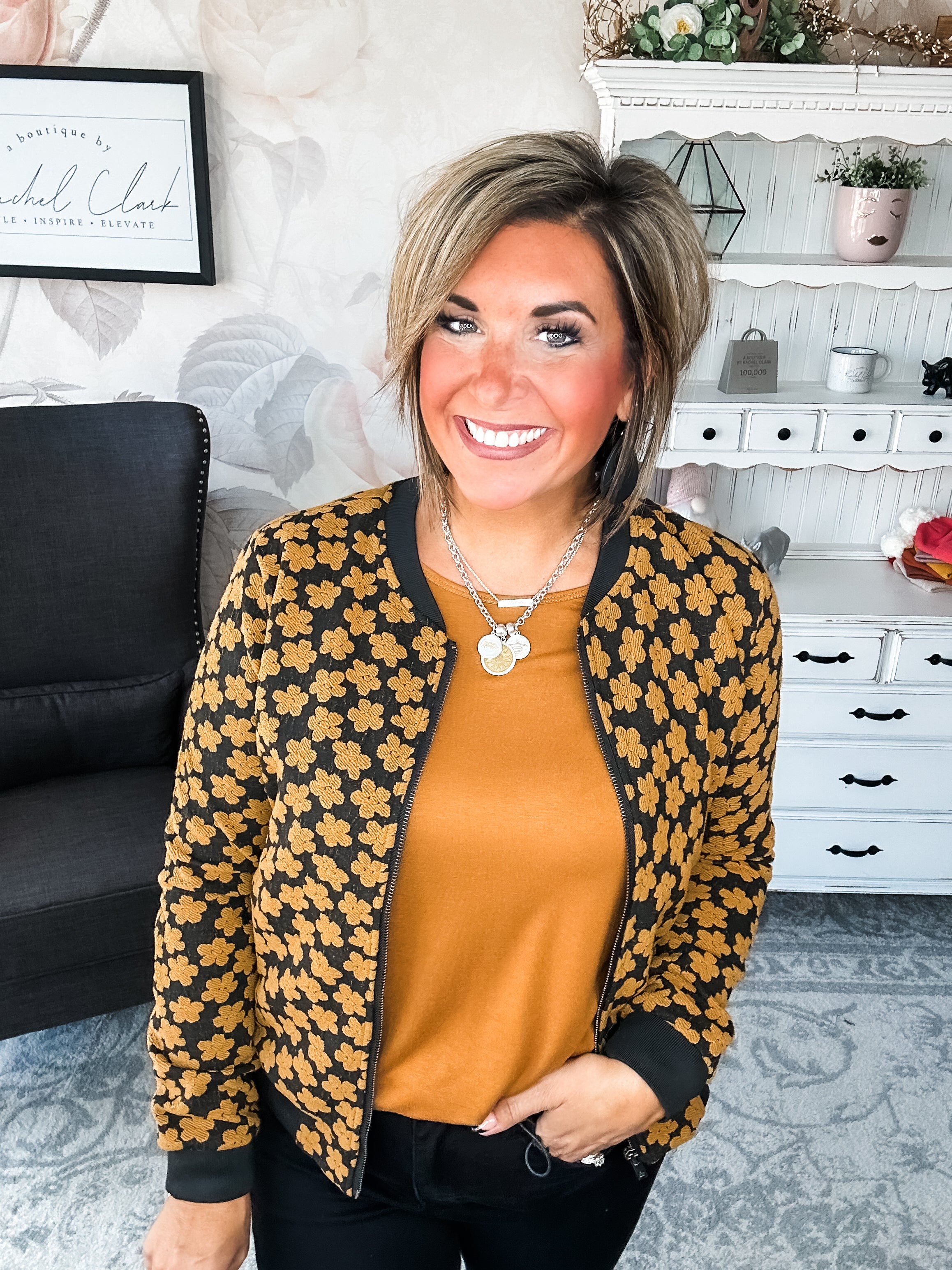Ampersand Avenue Flower Bomb-er Jacket - Mustard