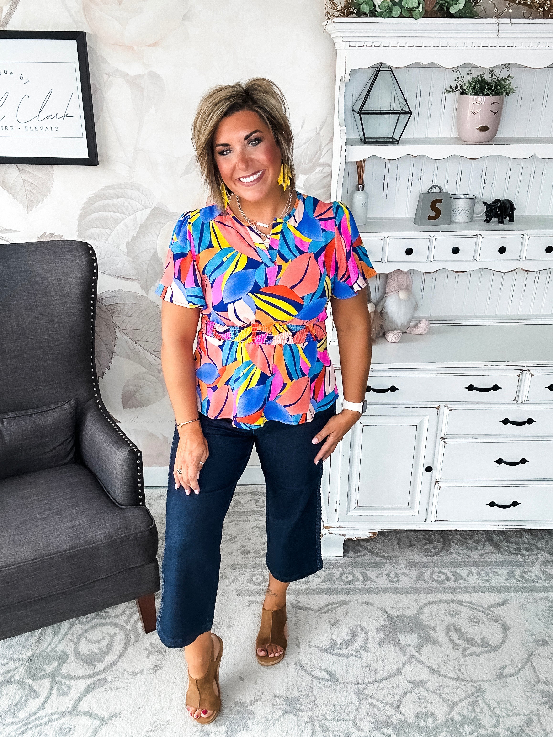 I Will Stay True Blouse - Royal Blue & Coral