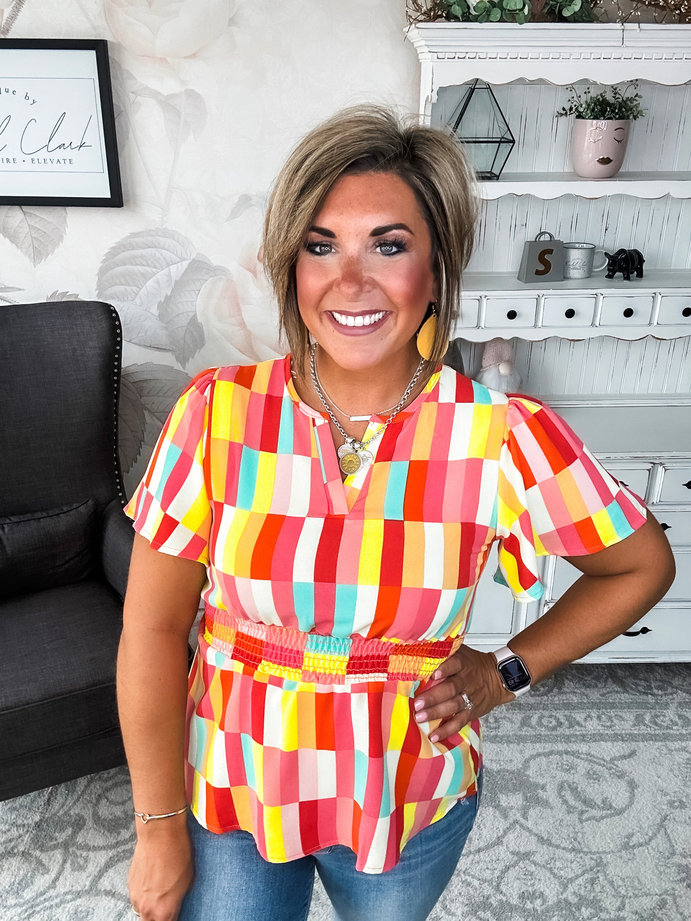 I Will Stay True Blouse - Red, Coral & Yellow