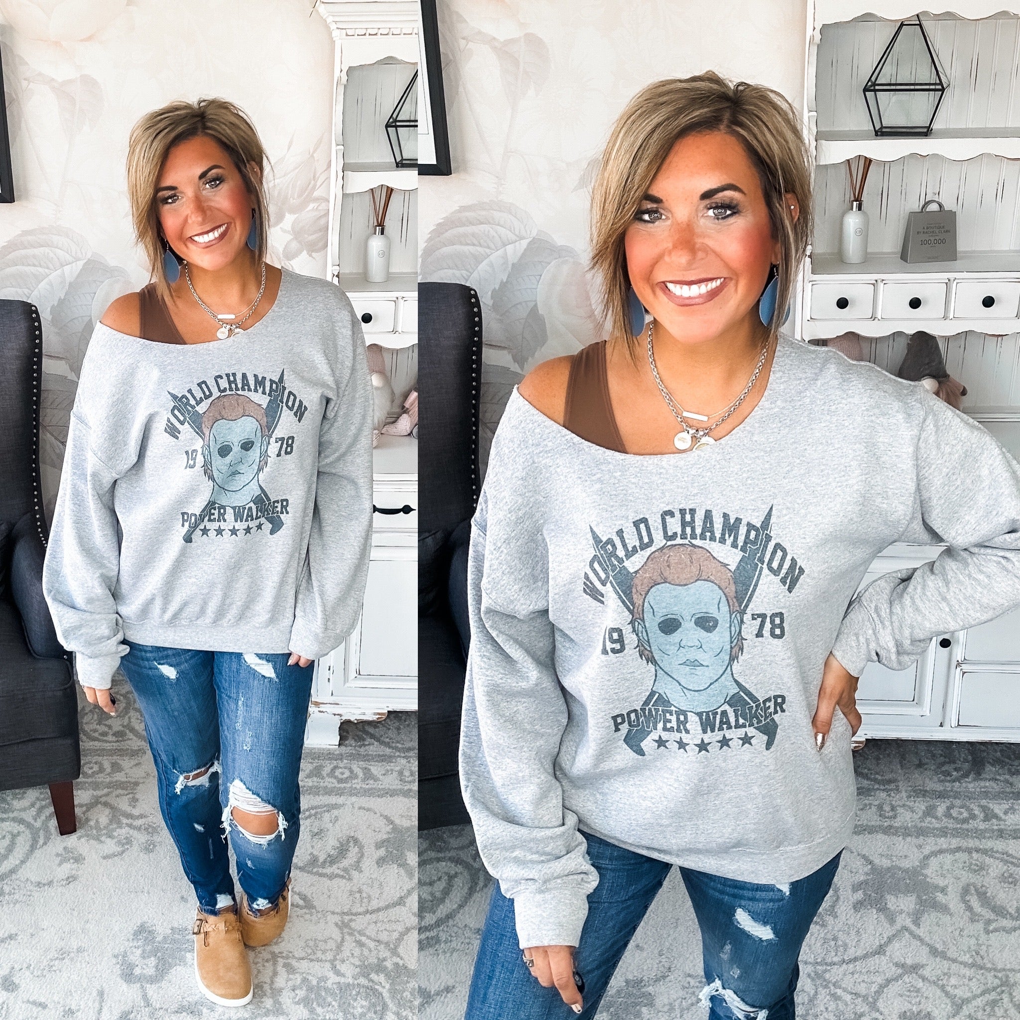 Power Walker Off the Shoulder Crewneck