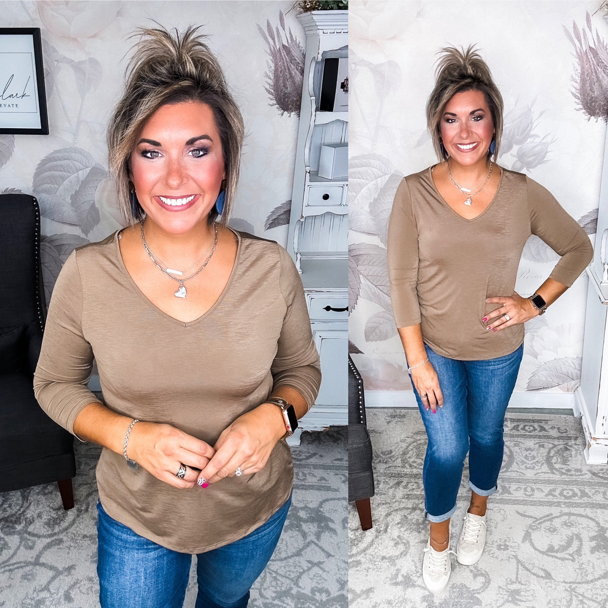 Find The Answer V-neck Top - Mocha