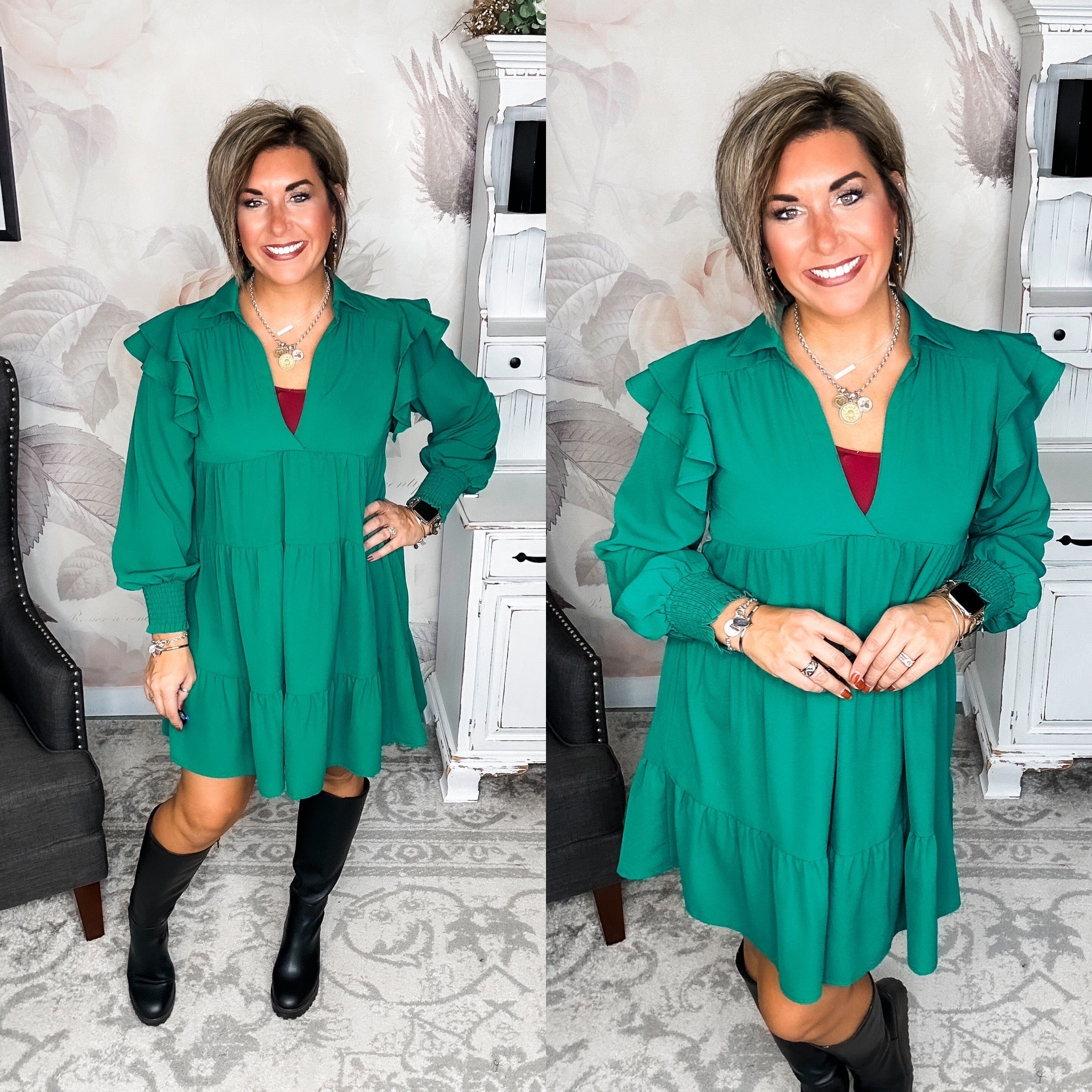 Rise Above It Long Sleeve Midi Dress - Hunter Green