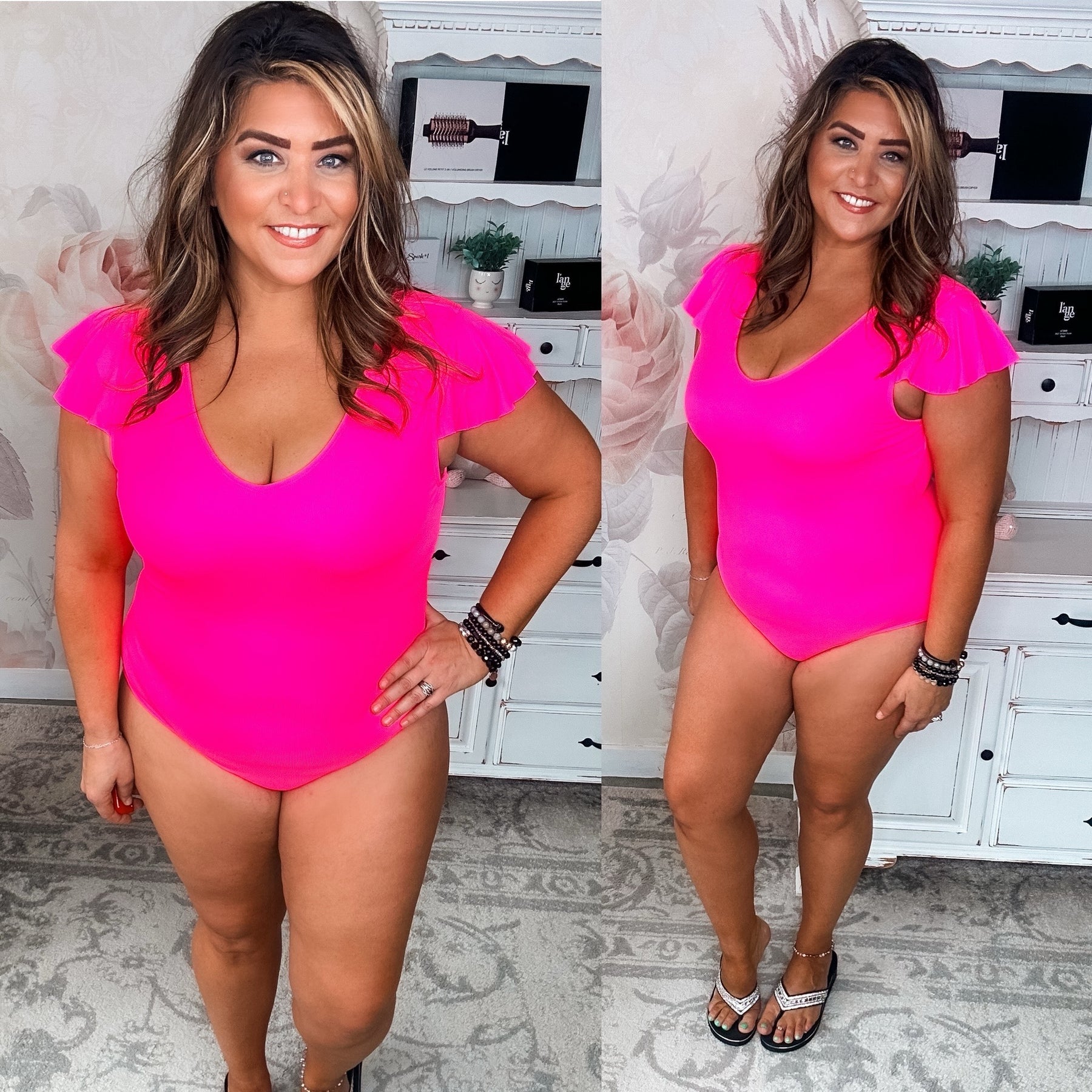 Beachside Bliss Ribbed One Piece Swimsuit - Neon Pink