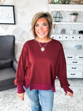 Still Be Here Pullover - Burgundy