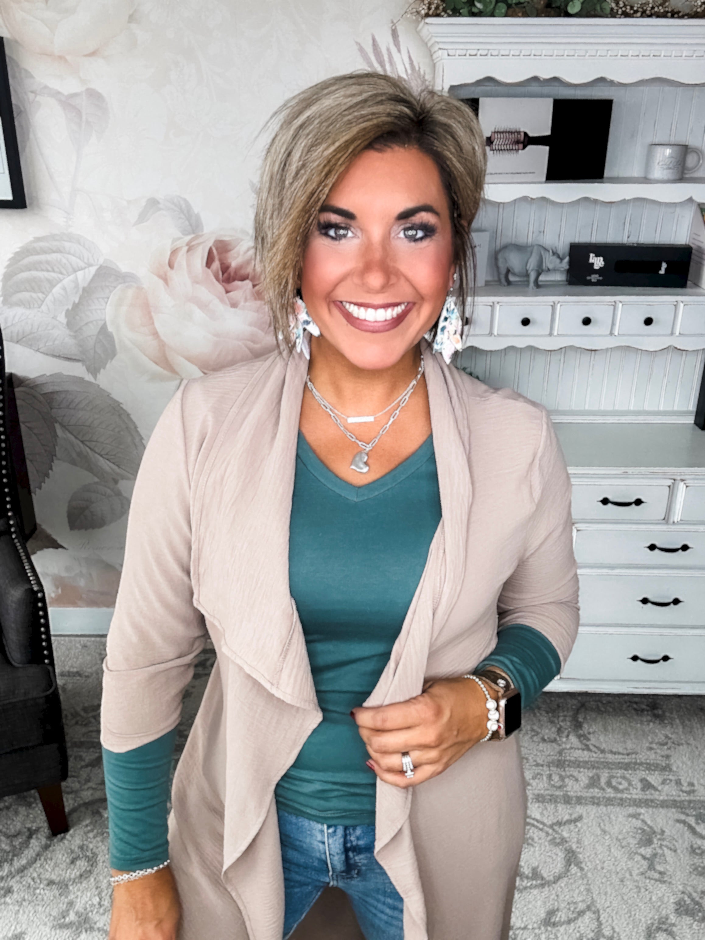 Ampersand Avenue Long Sleeve Vneck Lulu Tee - Green