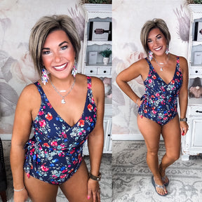 Beach Party One-Piece Swimsuit - Navy Floral