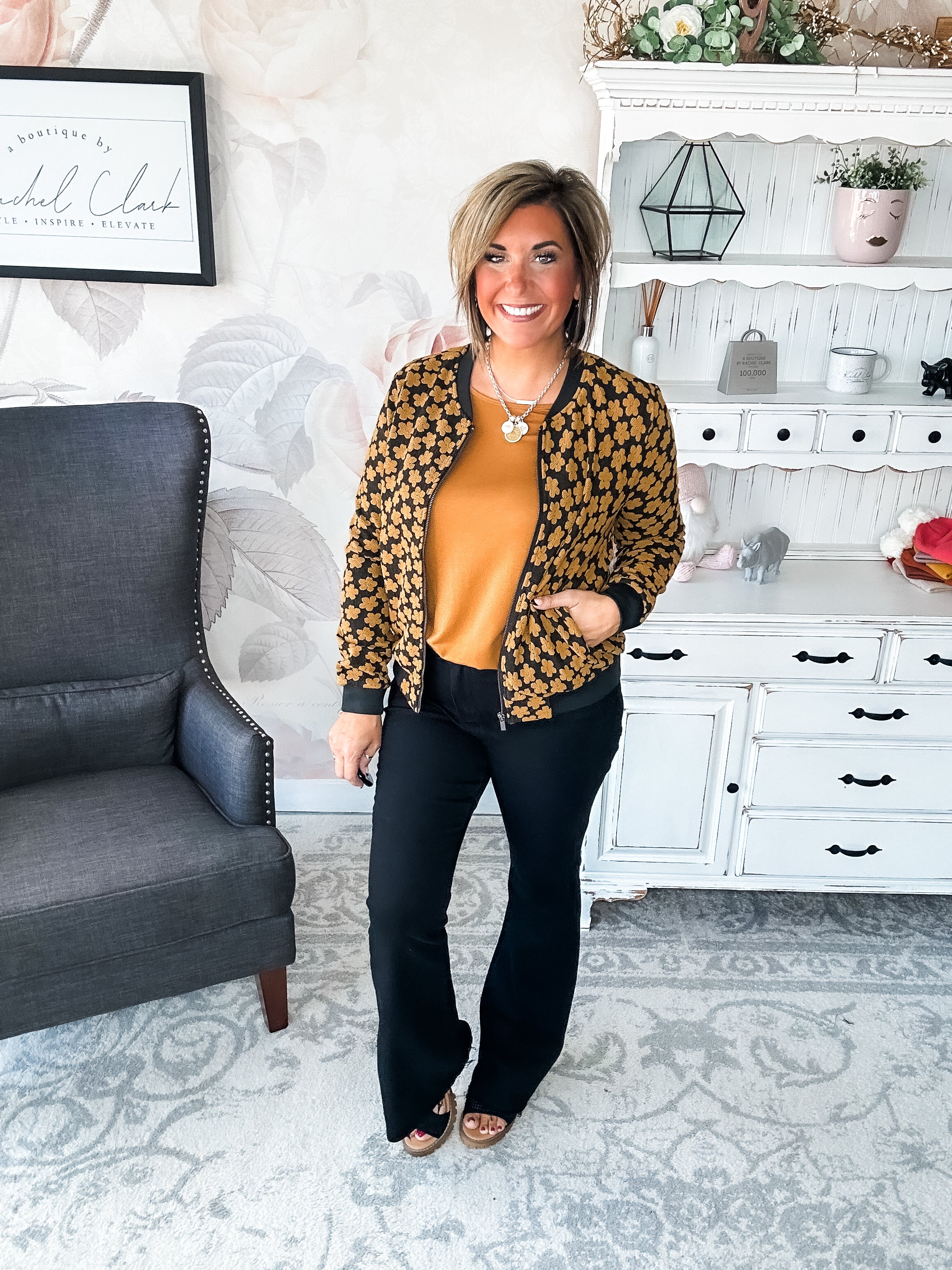 Ampersand Avenue Flower Bomb-er Jacket - Mustard