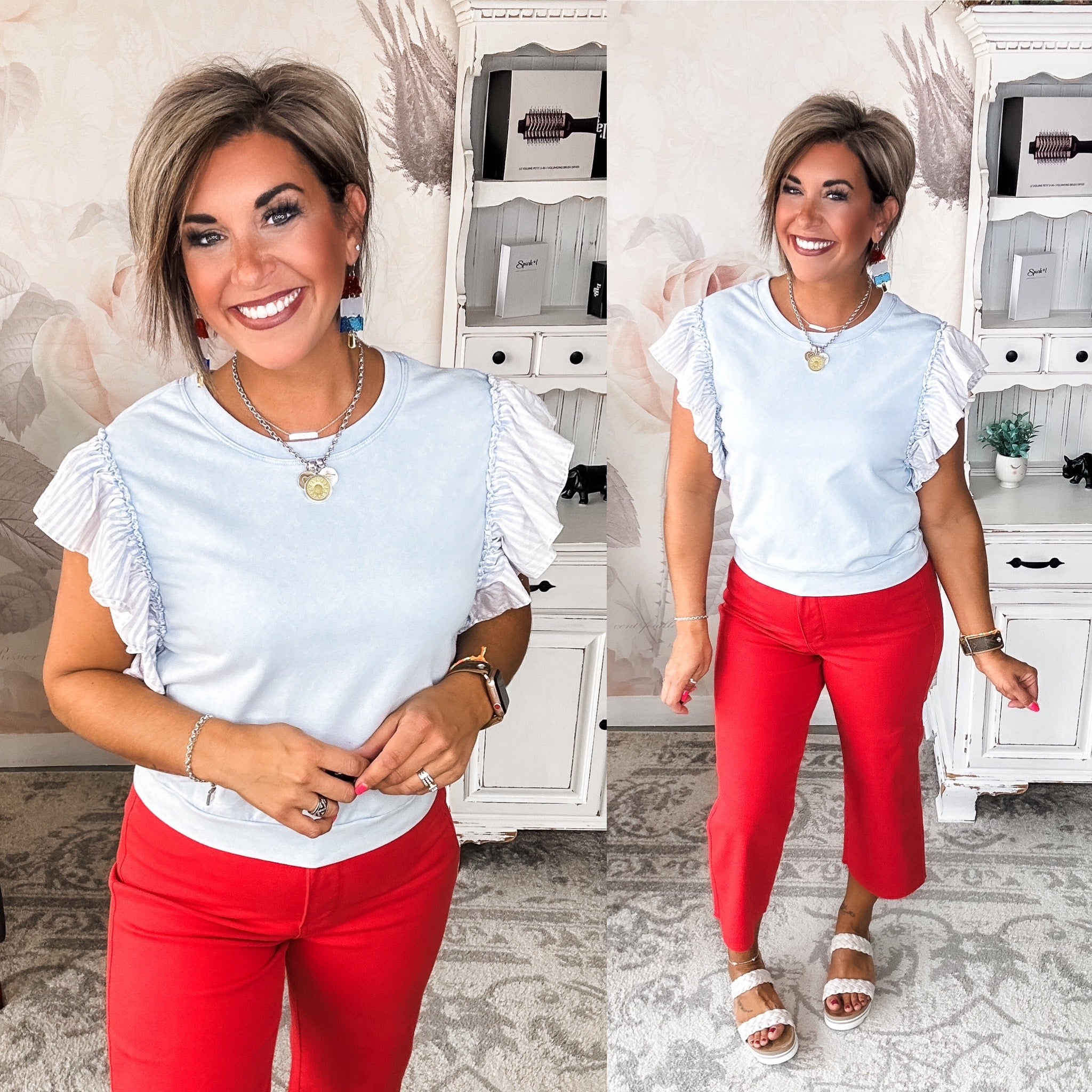 Judy Blue Tummy Control Wide Leg Crop - Red