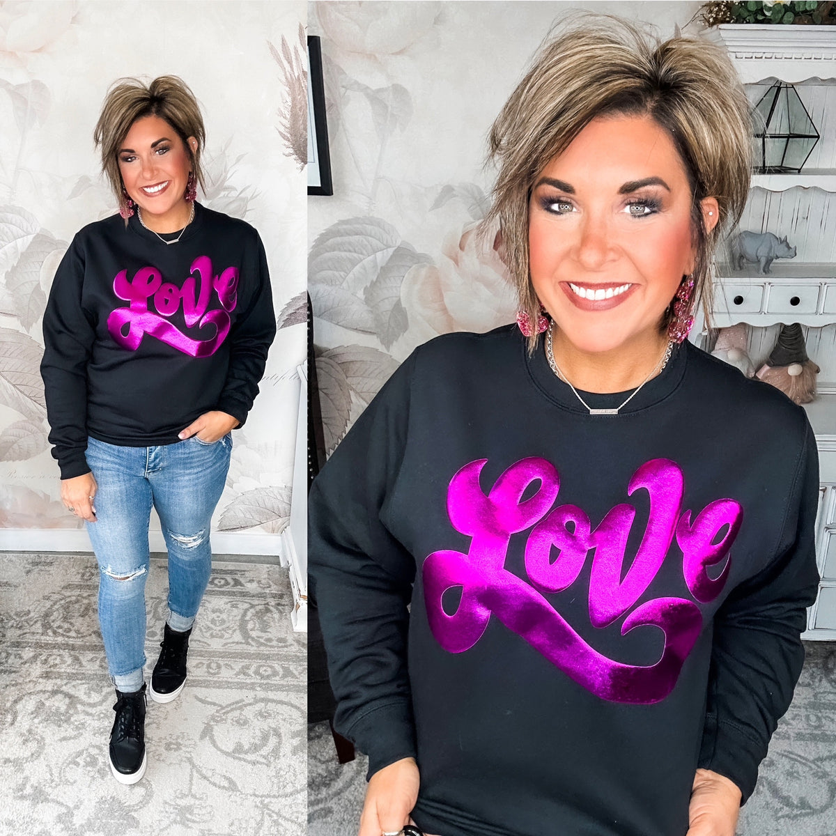 Metallic Puffy Love Sweatshirt