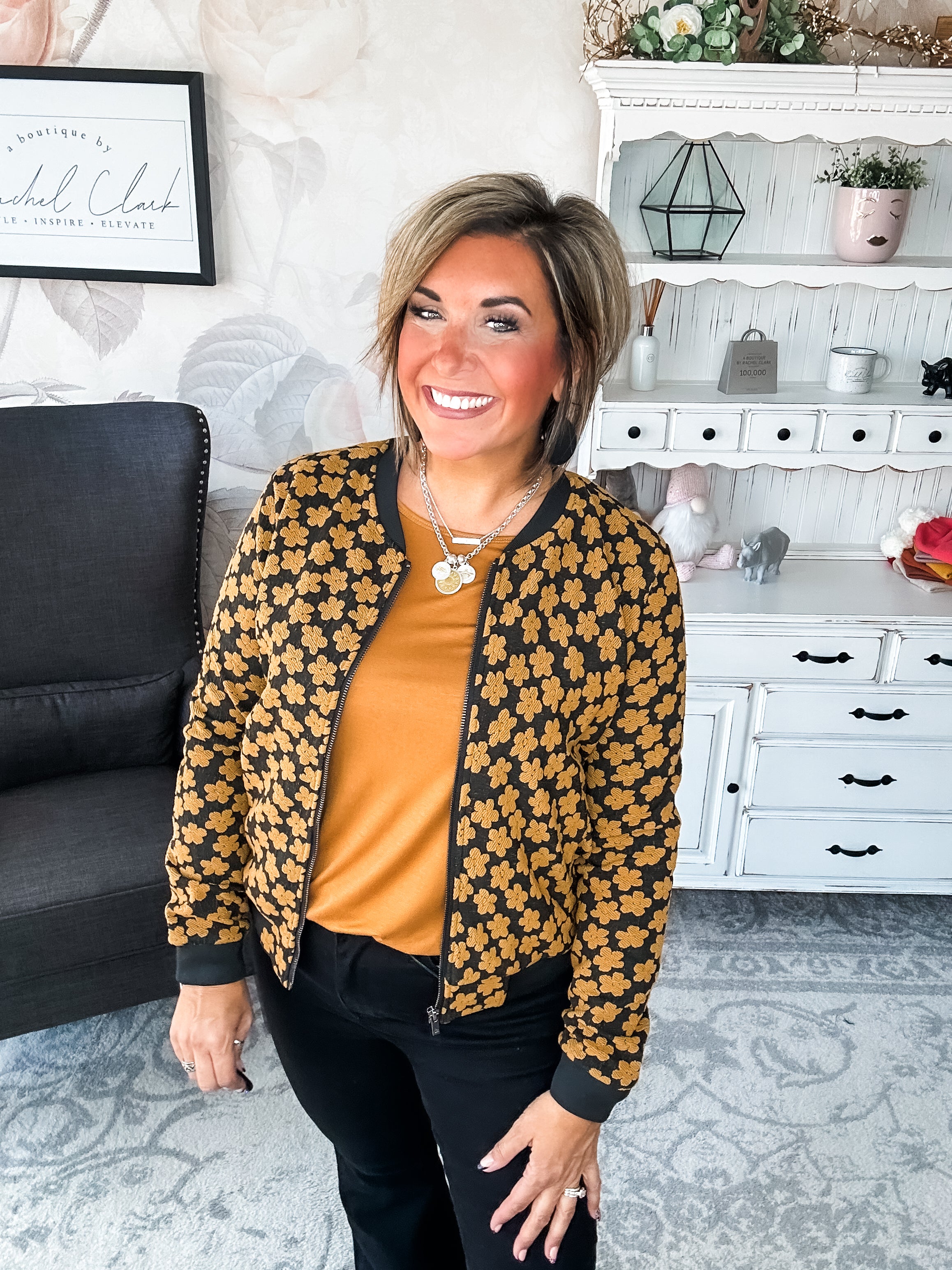 Ampersand Avenue Flower Bomb-er Jacket - Mustard