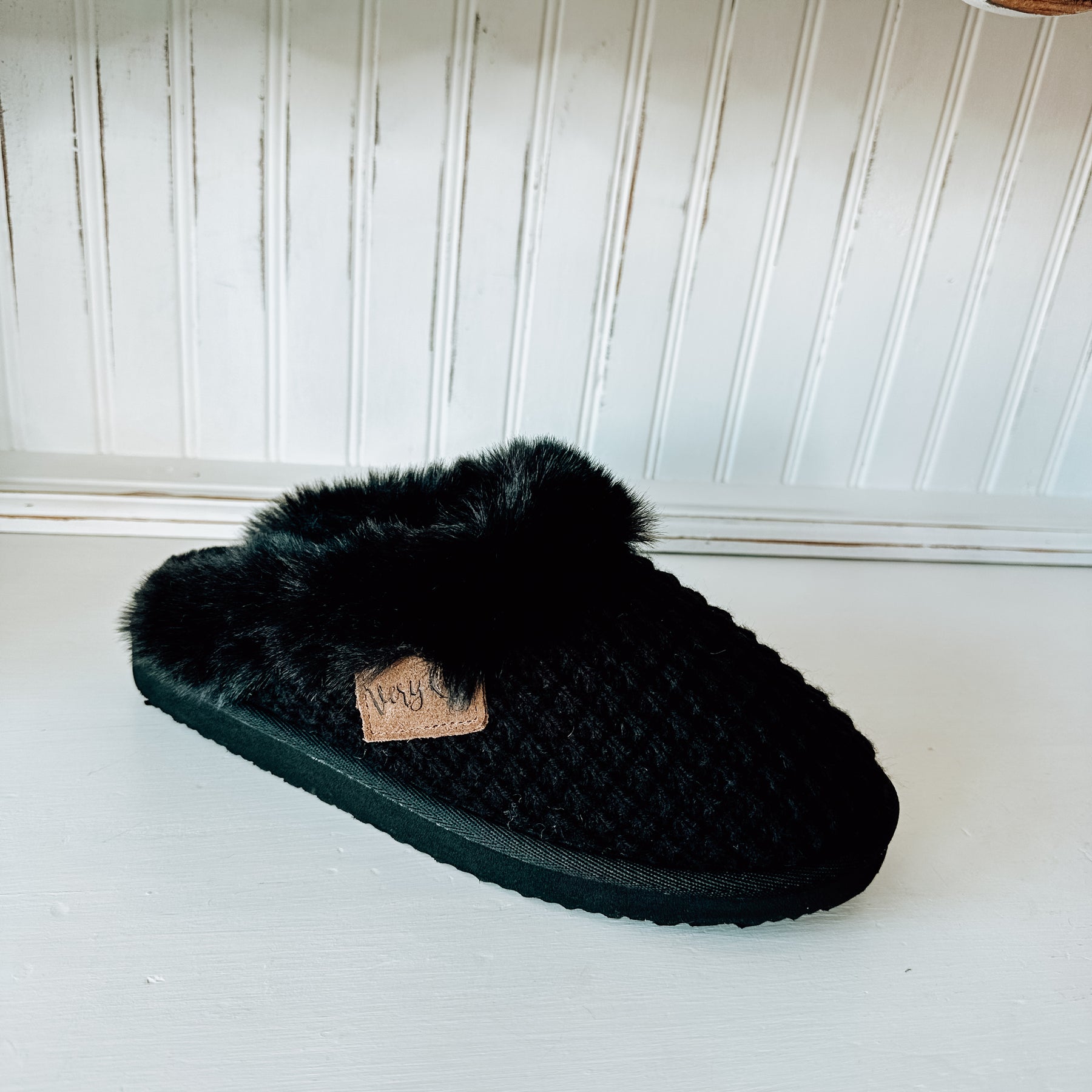 Sweater Platform Slipper - Black