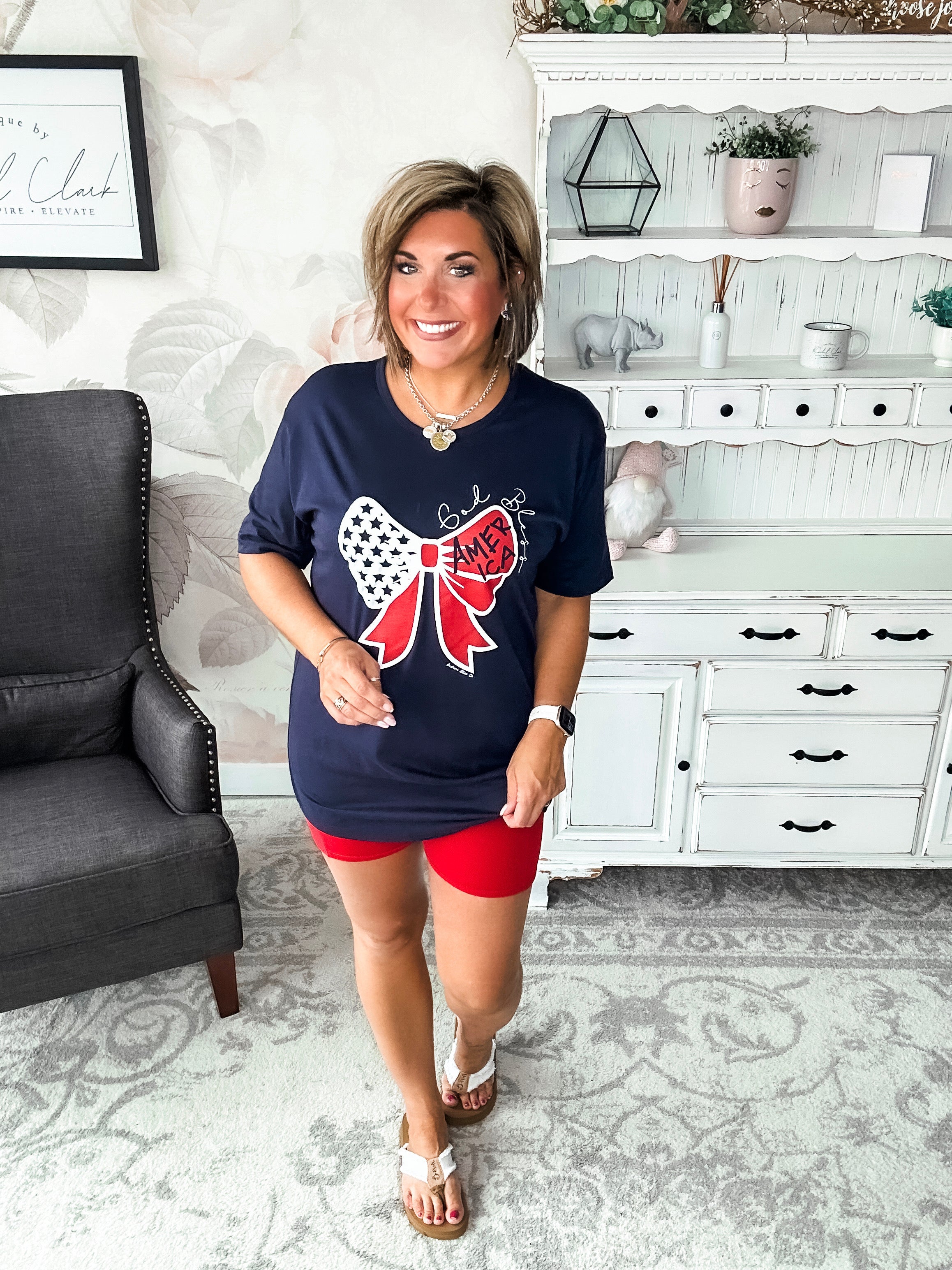 God Bless America Bow Graphic T-shirt Dress