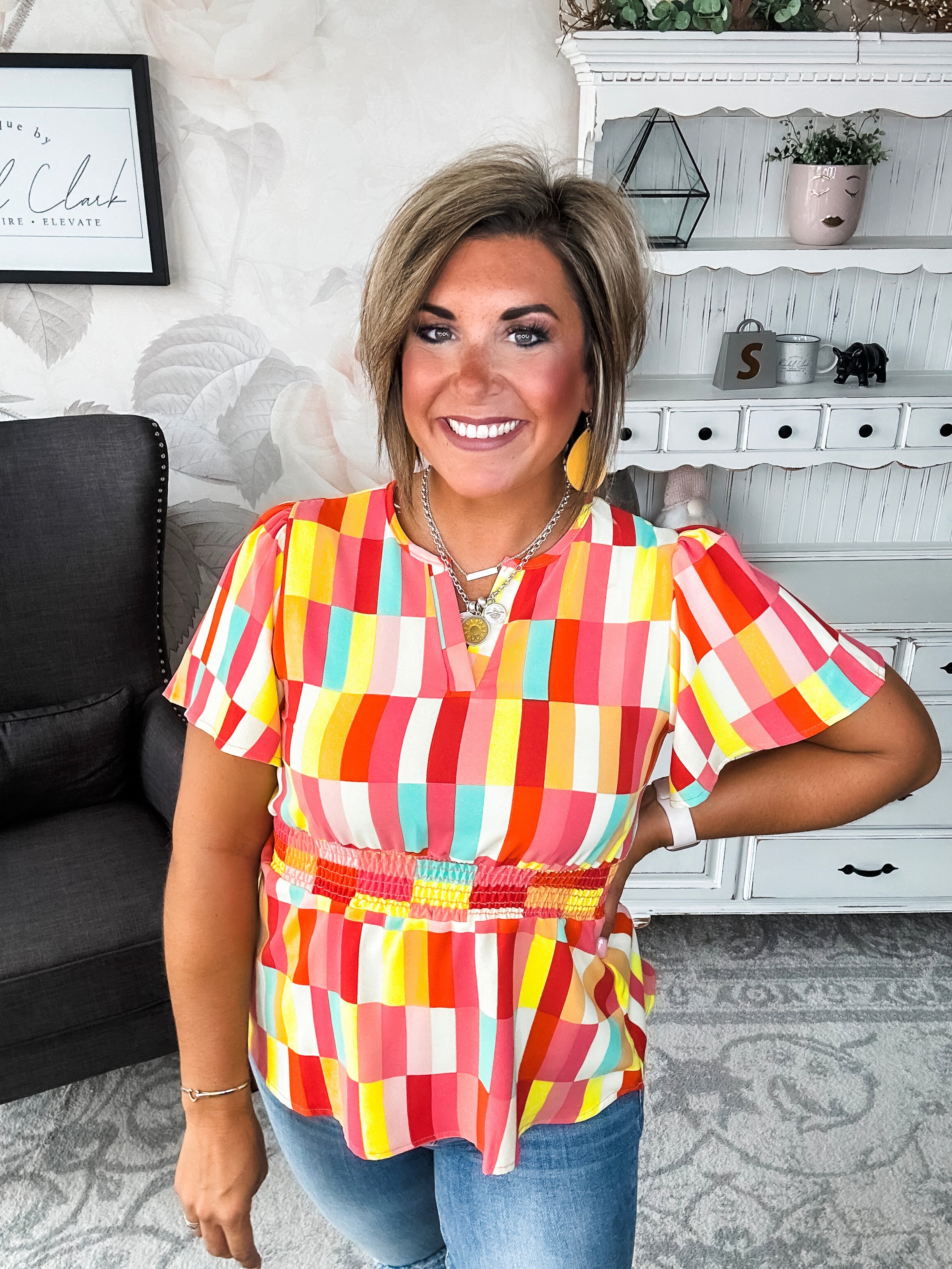 I Will Stay True Blouse - Red, Coral & Yellow