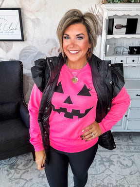 Pumpkin Face Sweatshirt - Hot Pink