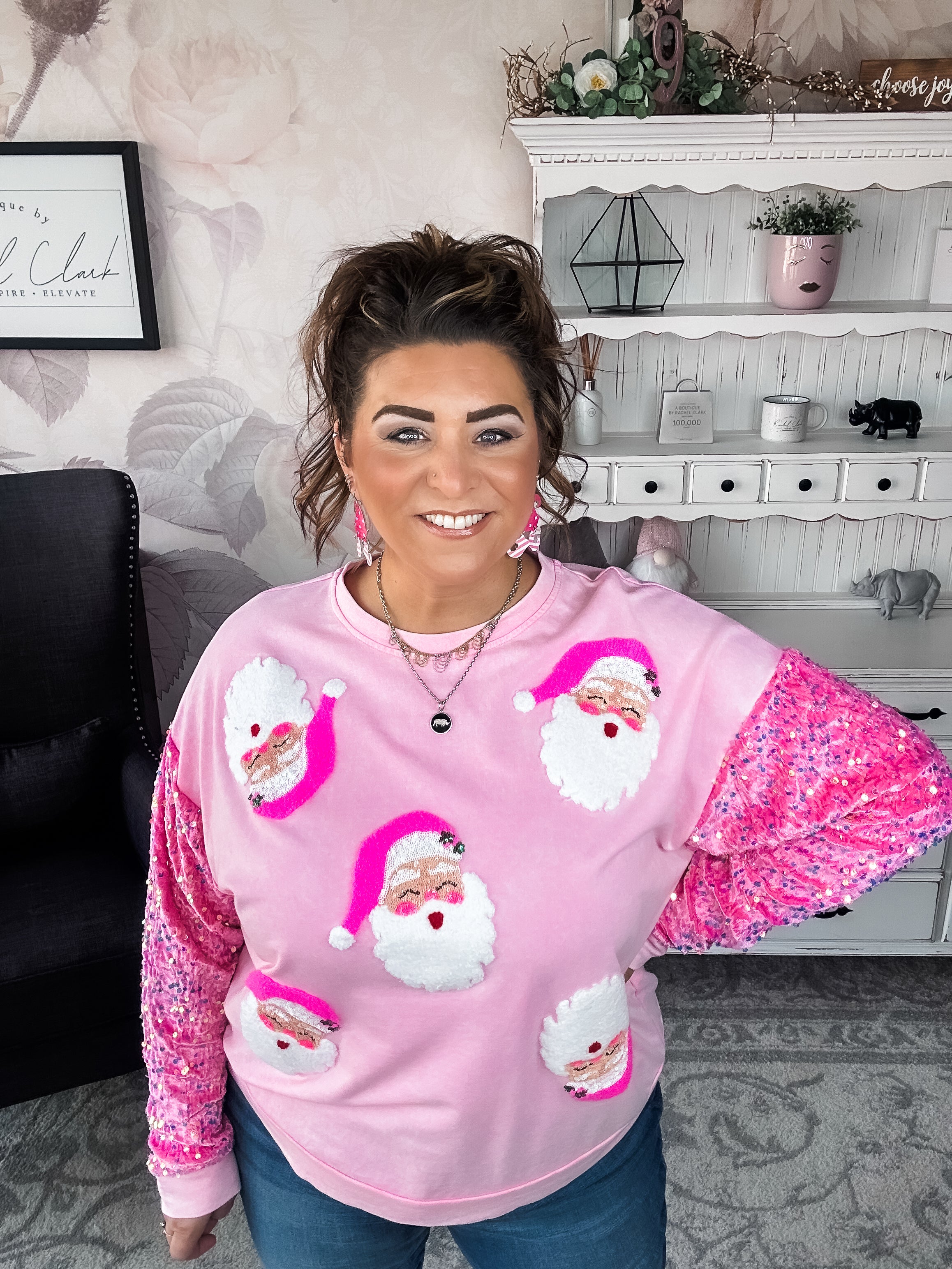 Pretty in Pink Santa Face Sweatshirt