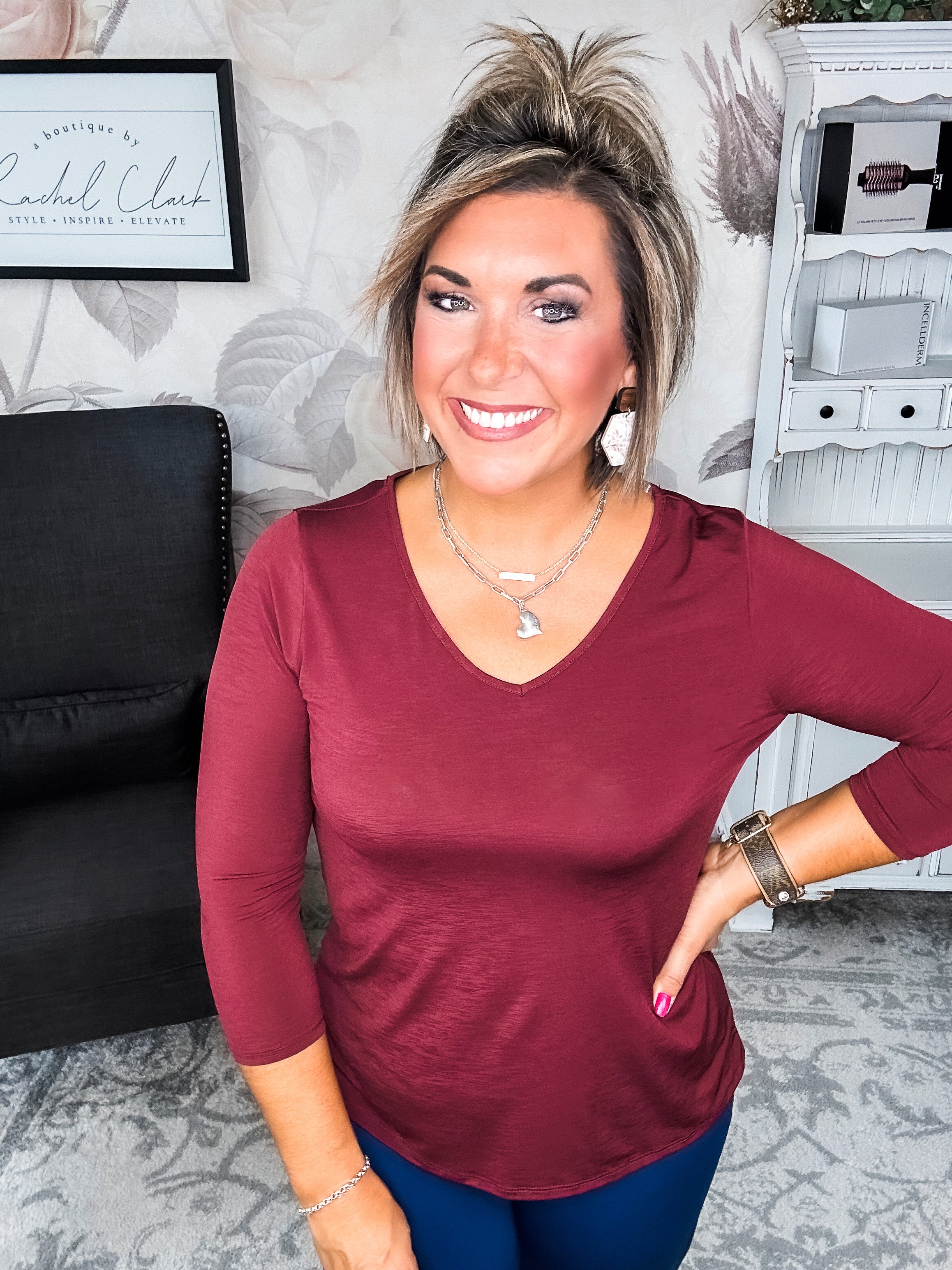 Find The Answer V-neck Top - Wine