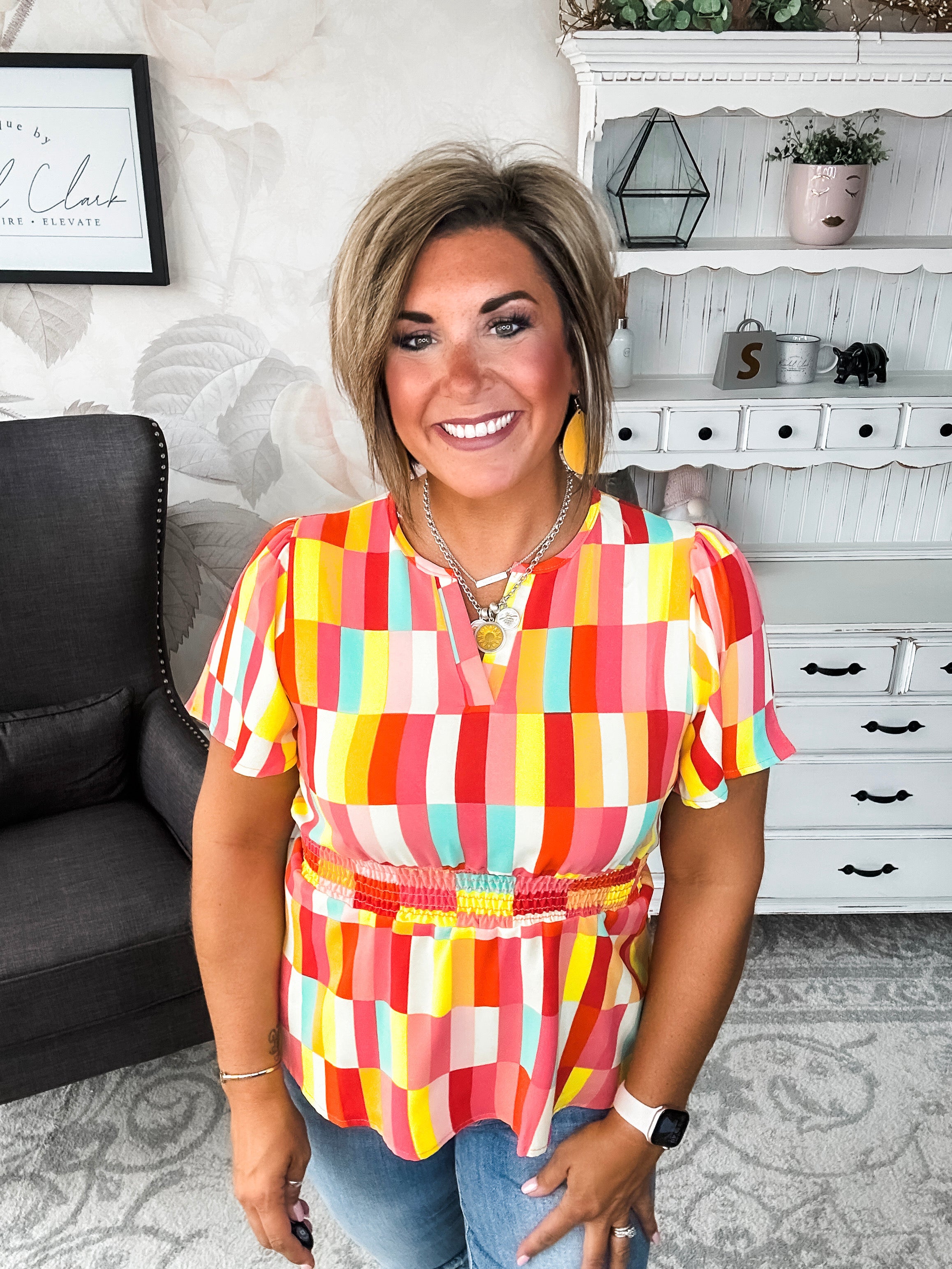 I Will Stay True Blouse - Red, Coral & Yellow