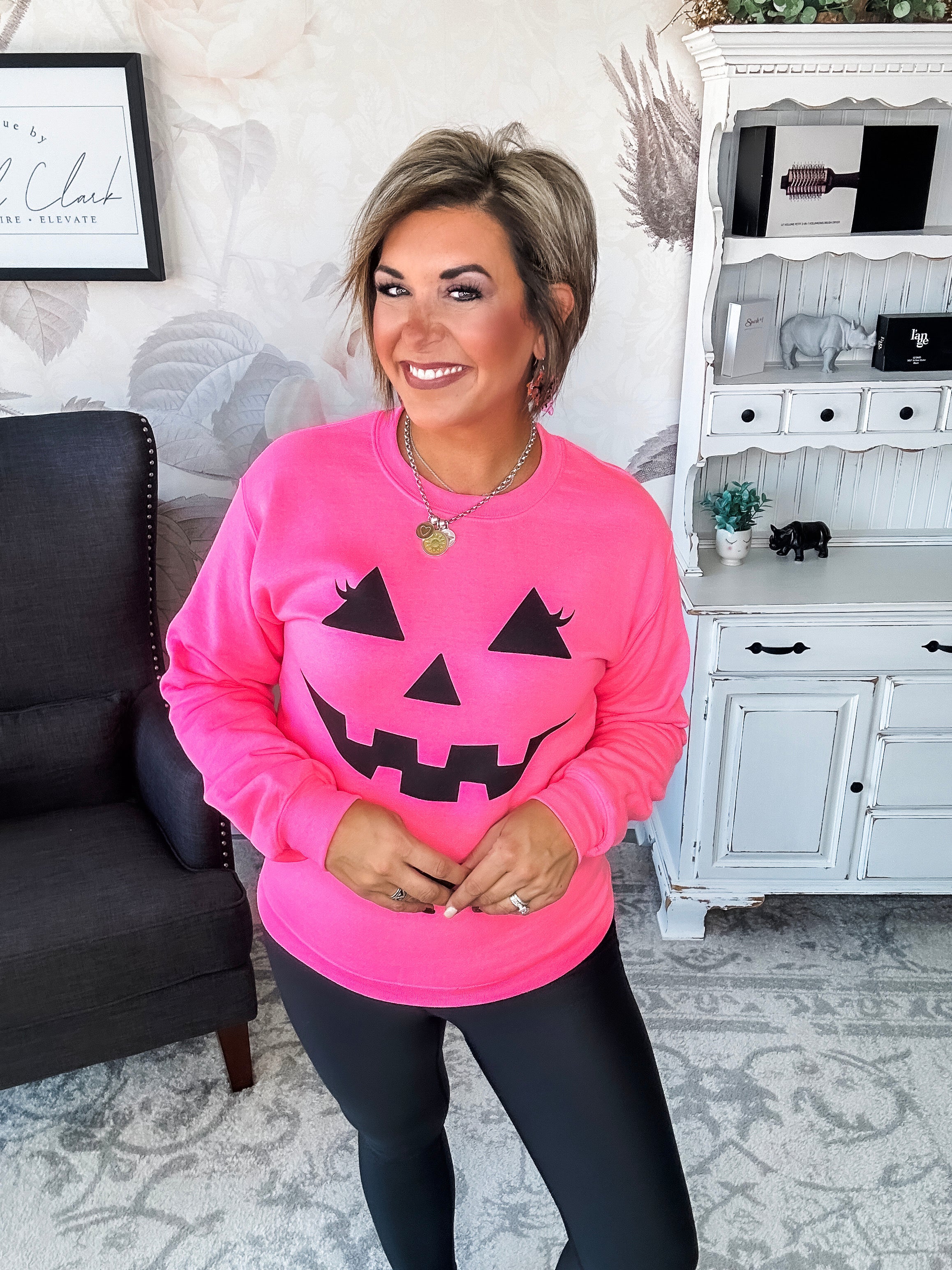 Pumpkin Face Sweatshirt - Hot Pink