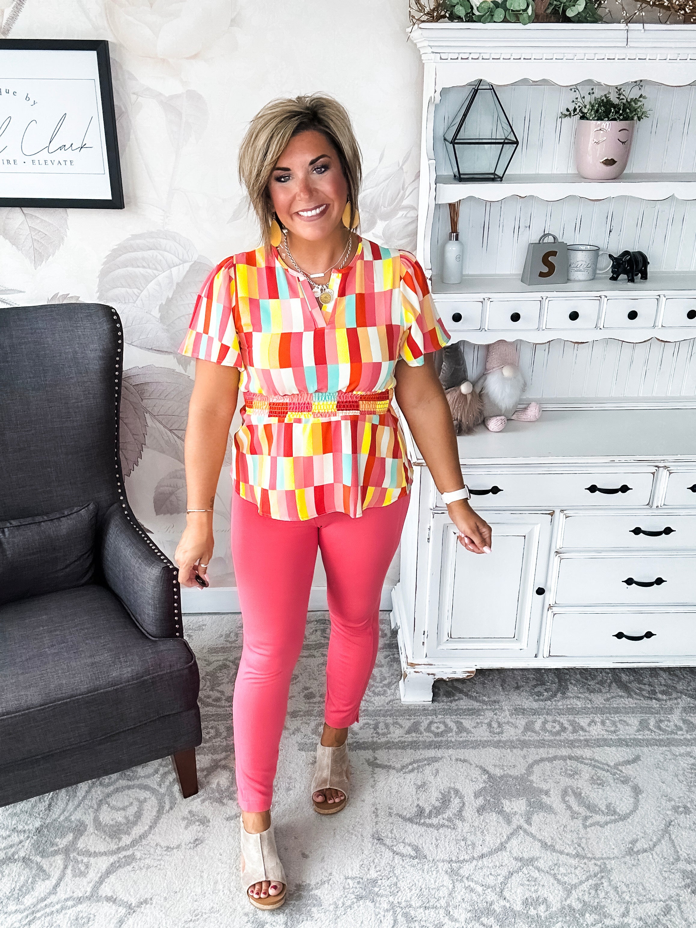 I Will Stay True Blouse - Red, Coral & Yellow