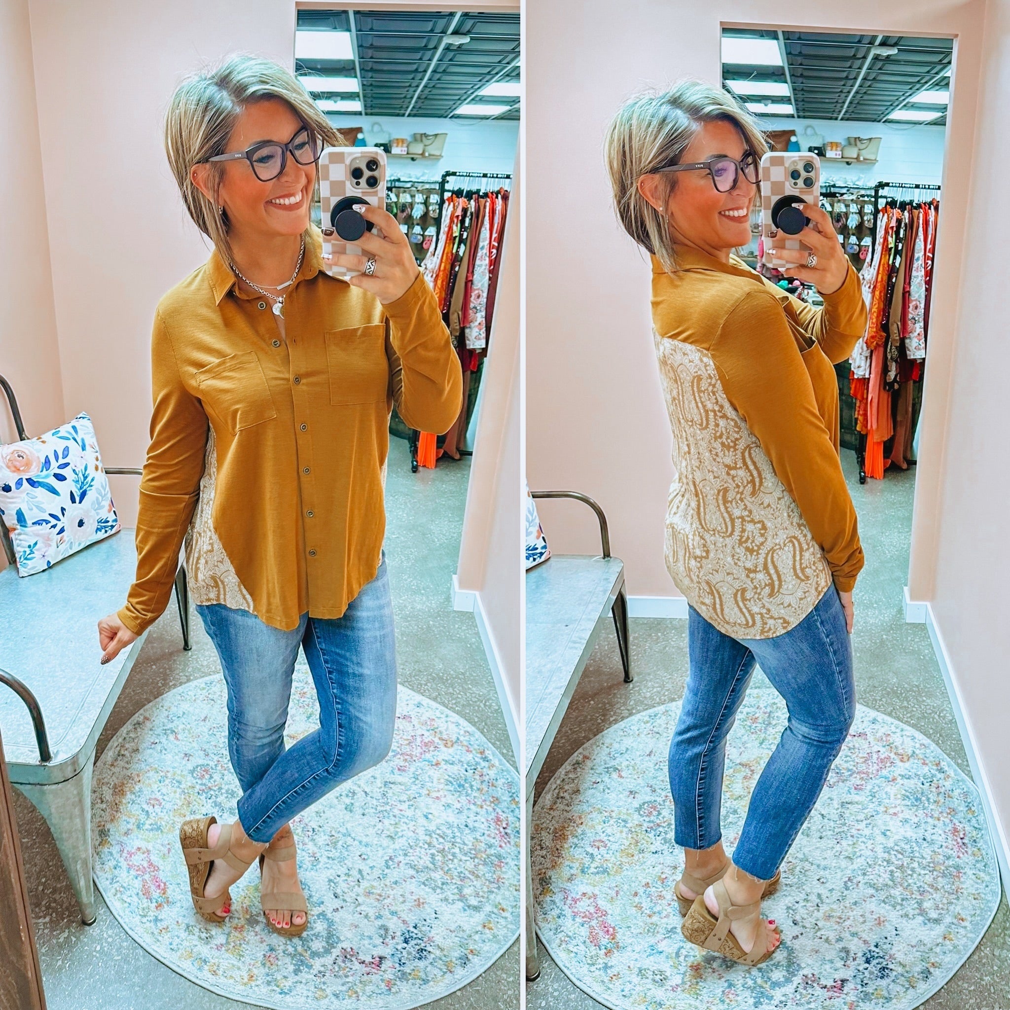 Think About It Button Down - Cognac