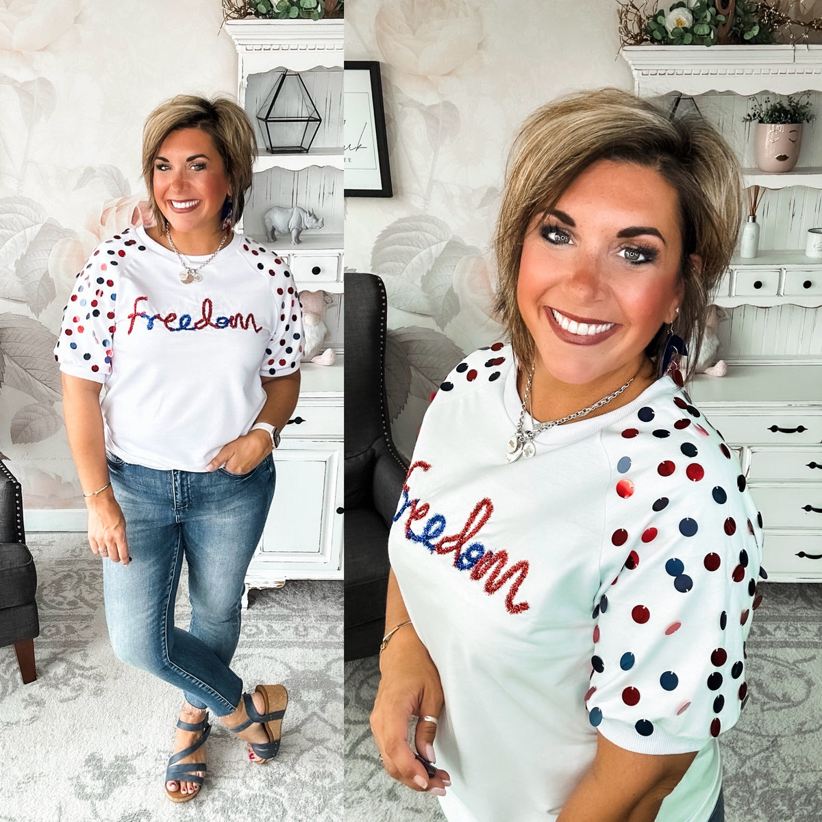Let Freedom Ring Sequin Sleeve Top