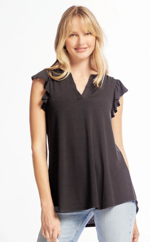 Figure It Out Ruffle Sleeve Top - Black