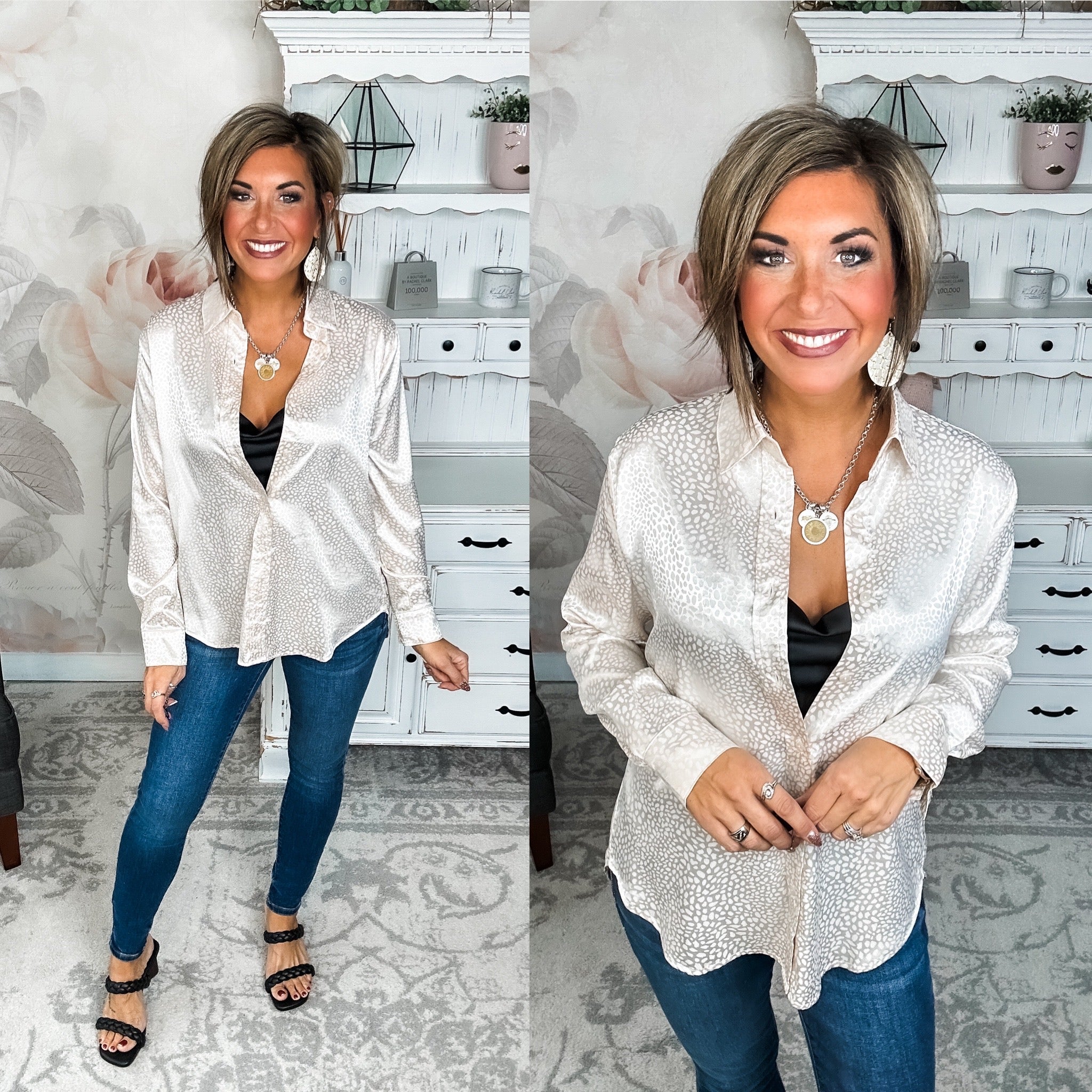 Stars Align Ditzy Dot Button Down - Champagne