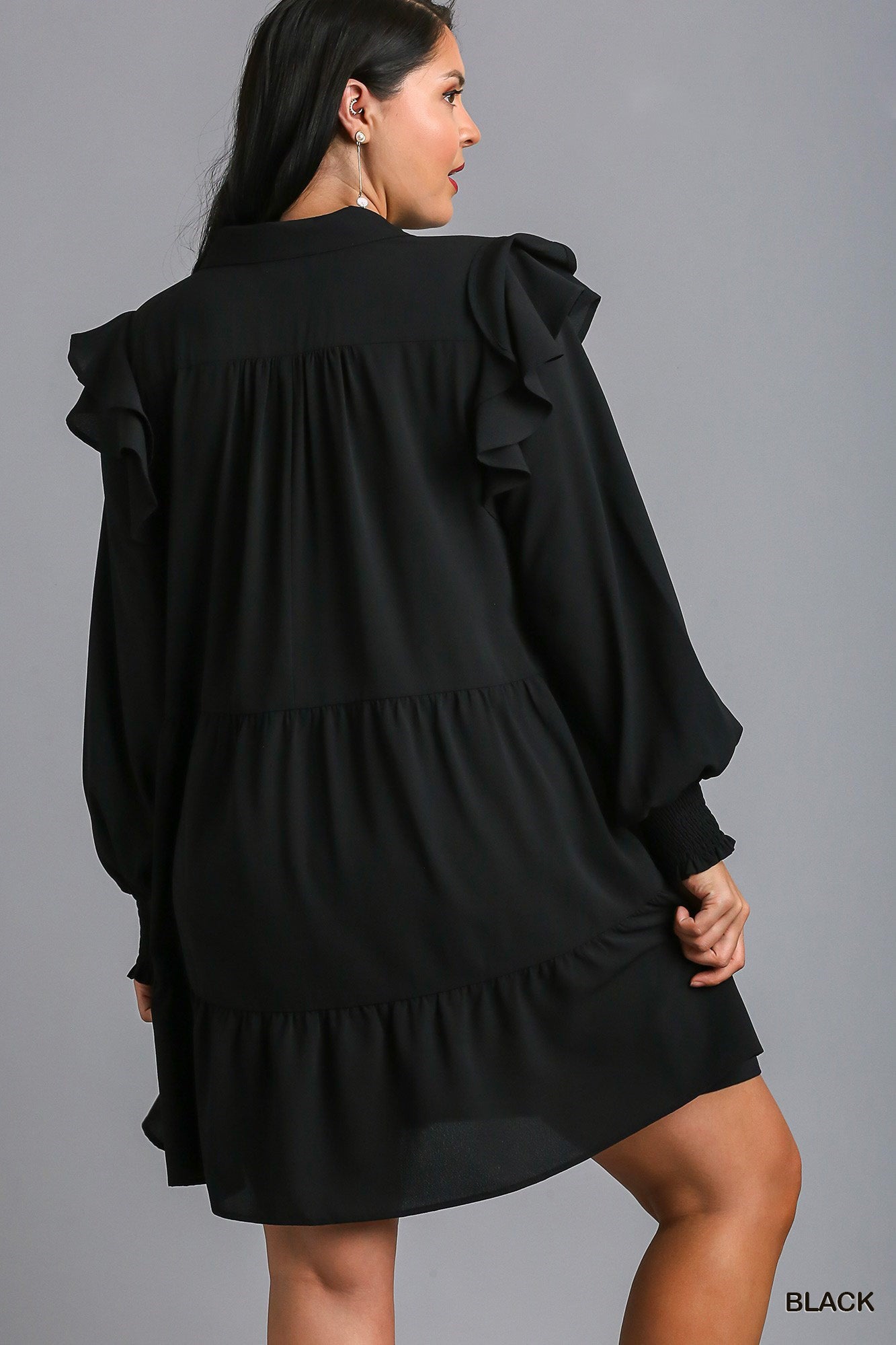 Rise Above It Long Sleeve Midi Dress - Black
