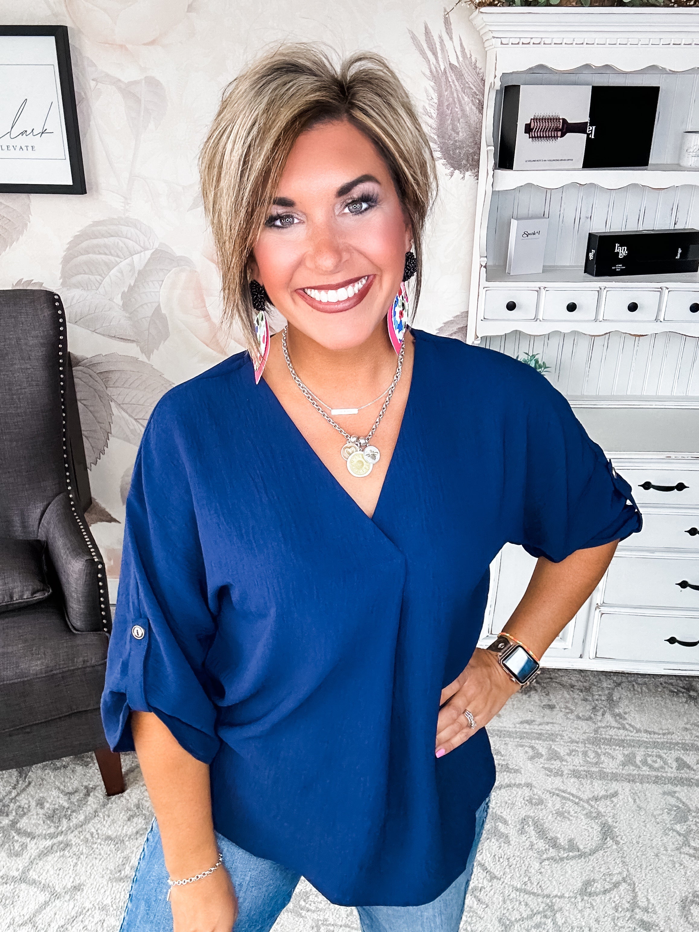 Let Me Work It Blouse - Navy