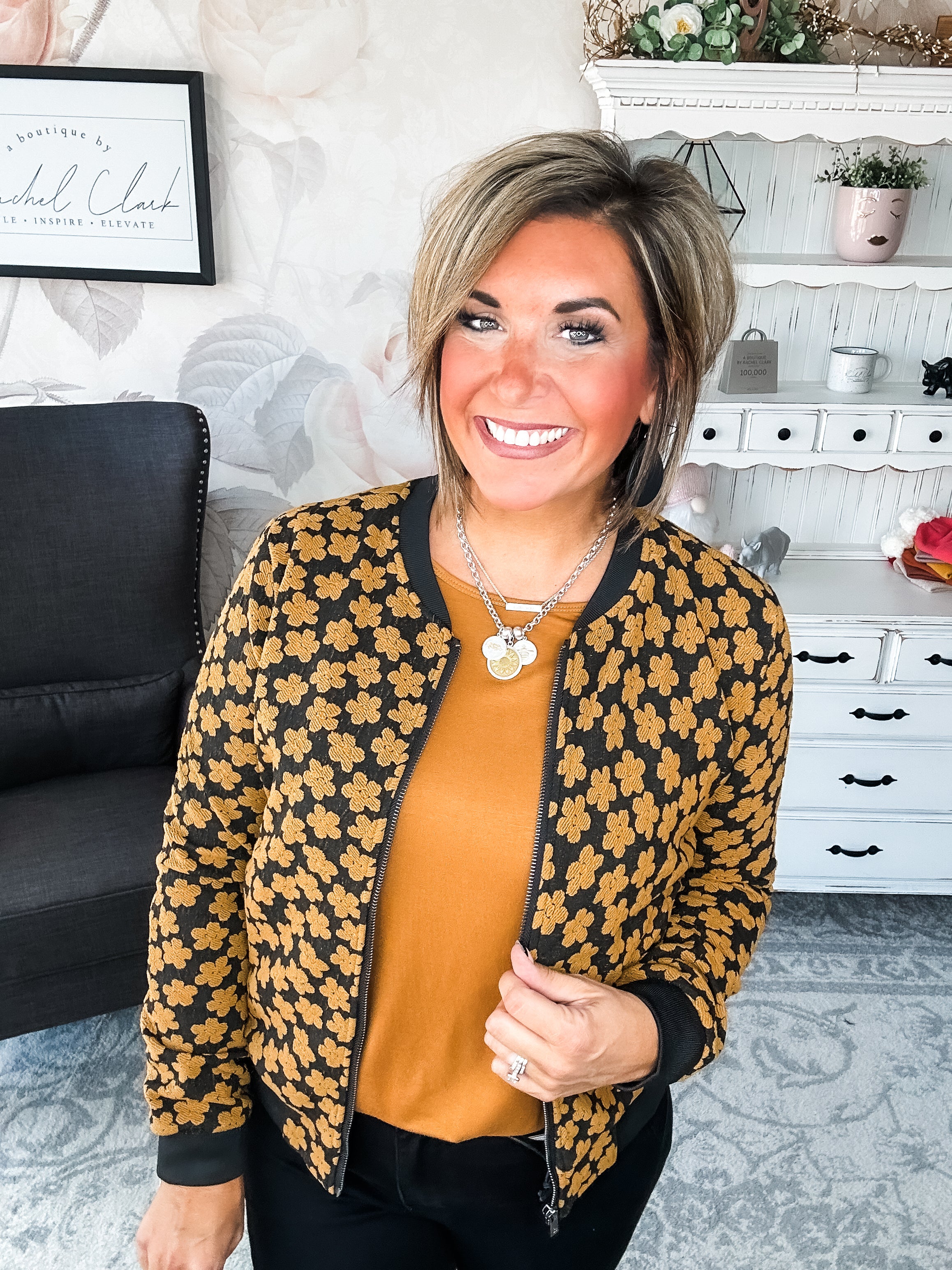 Ampersand Avenue Flower Bomb-er Jacket - Mustard