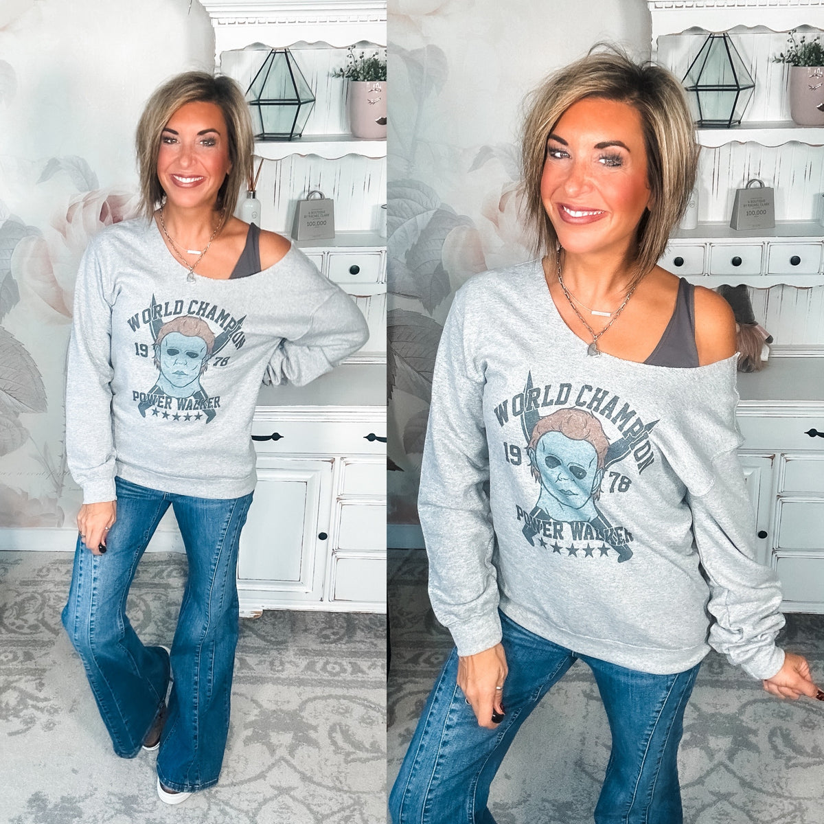 Power Walker Off the Shoulder Crewneck