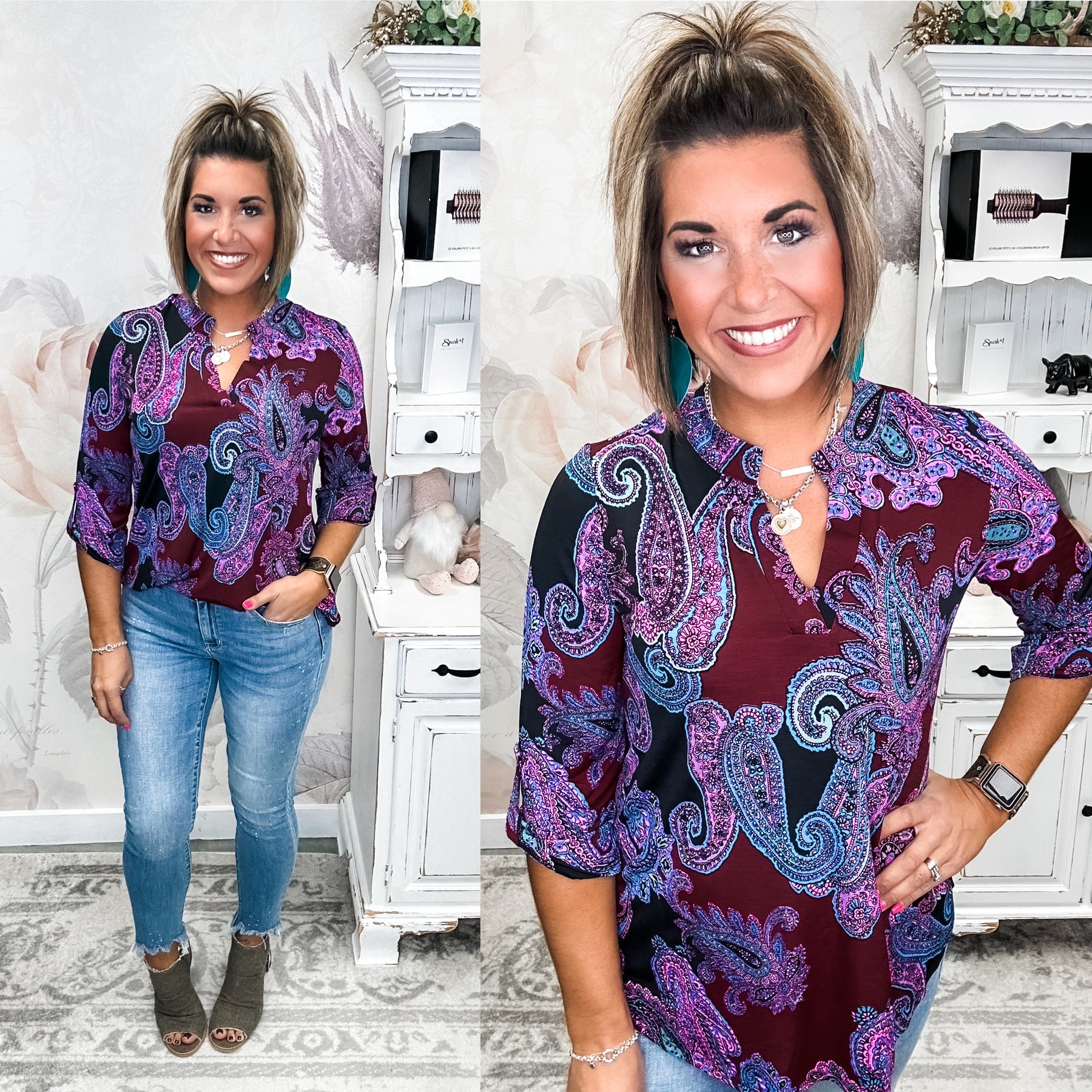 Figure It Out Top - Maroon Paisley