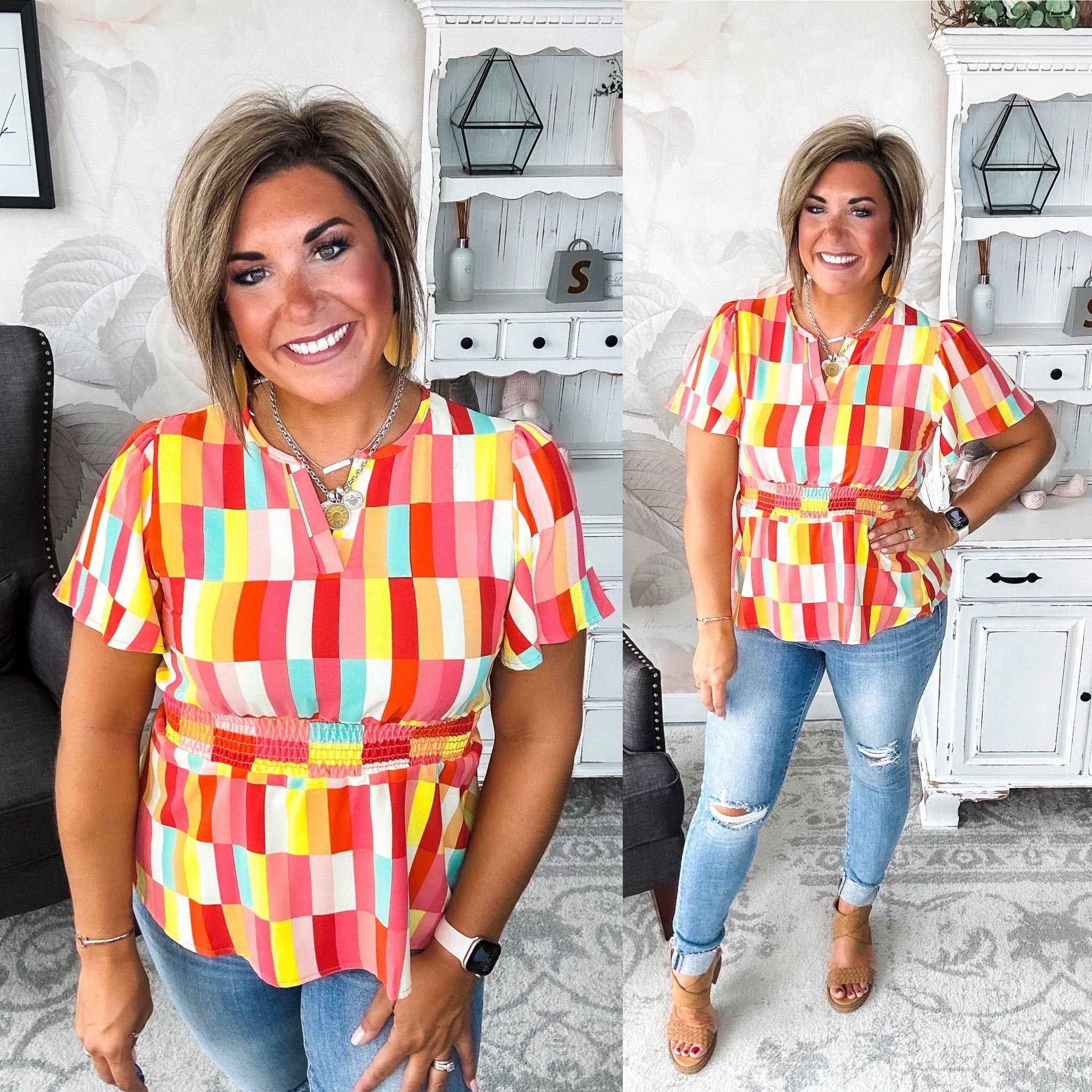 I Will Stay True Blouse - Red, Coral & Yellow