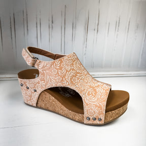 Isabella Tooled Wedge Sandal - Nude