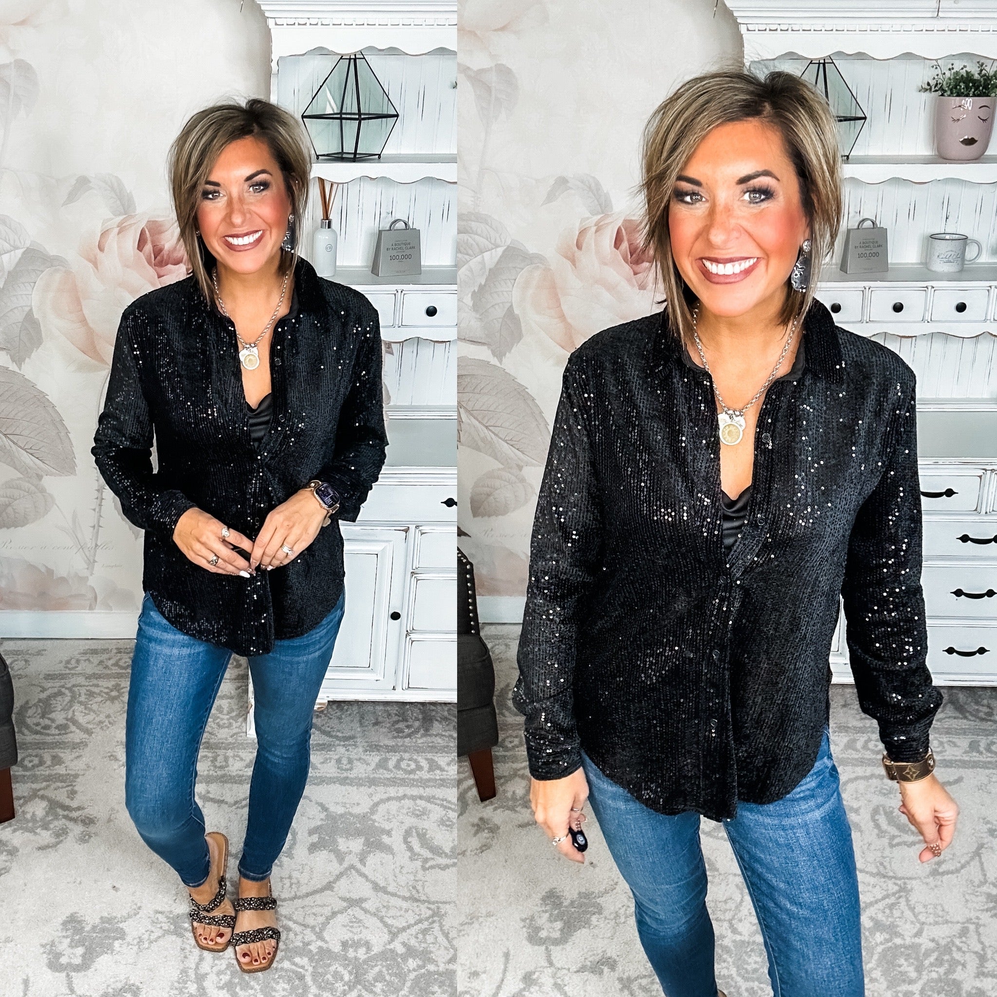 Just For Tonight Button Down - Black