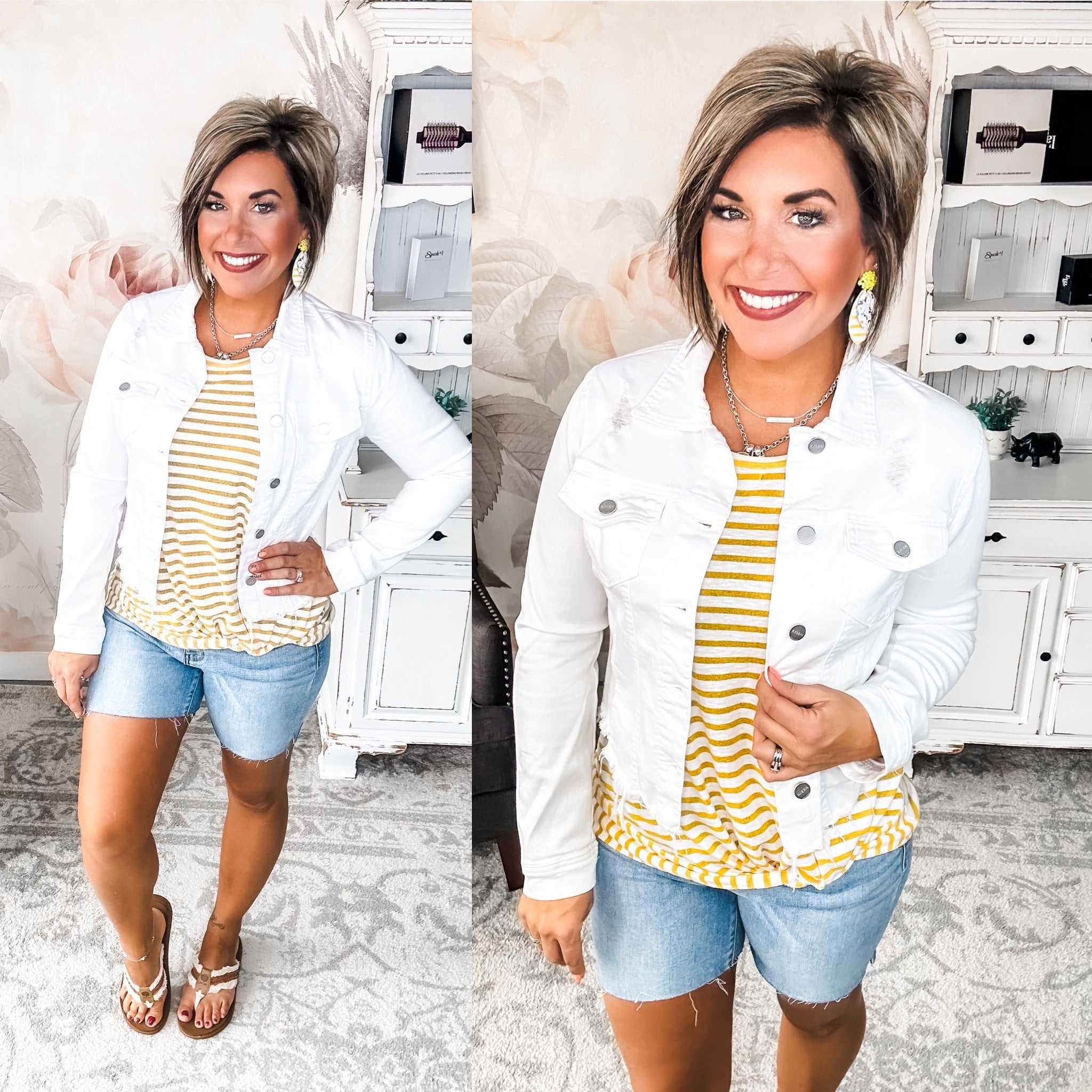 Make Me Happy Fray Hem Jean Jacket - White