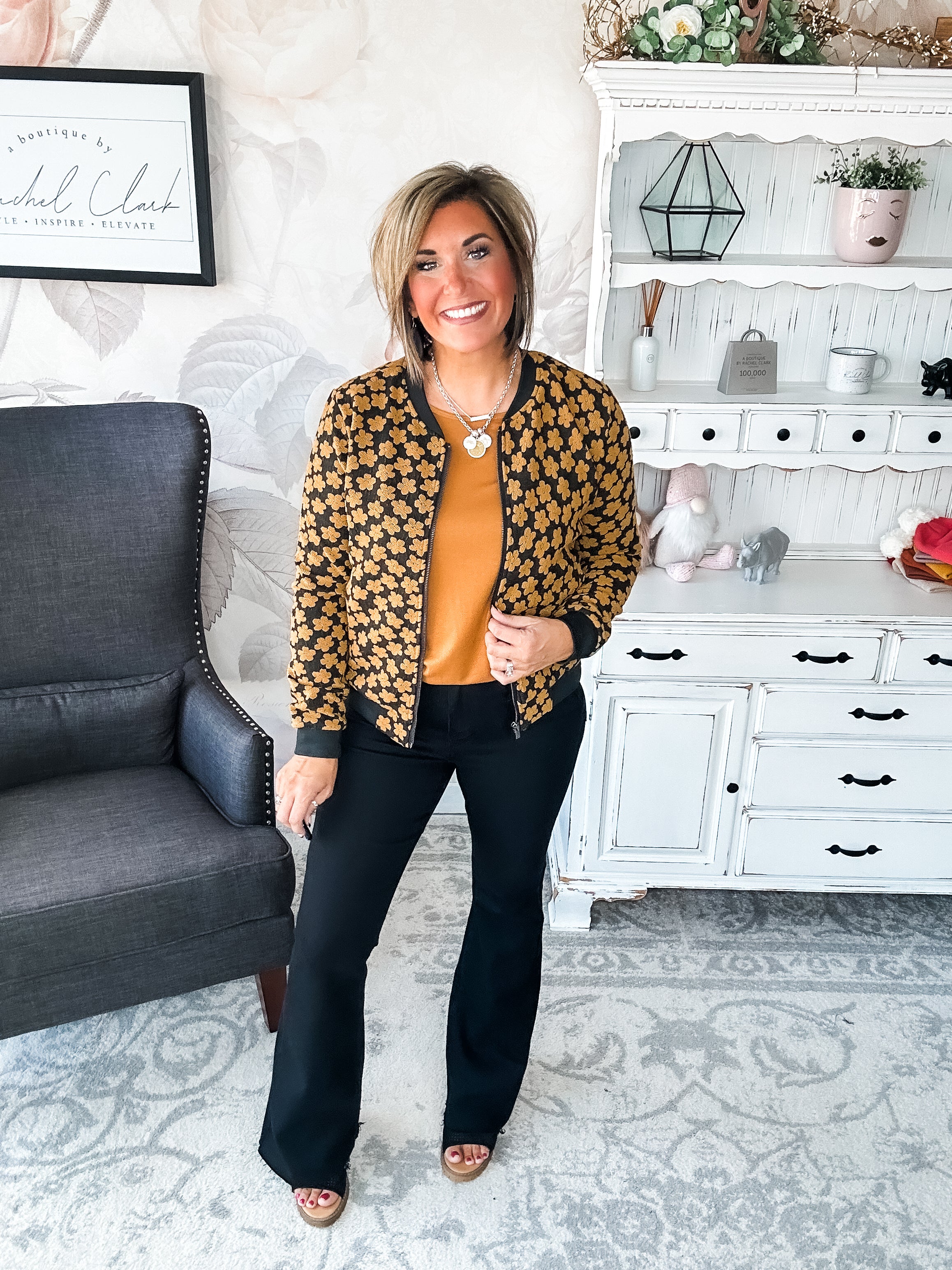 Ampersand Avenue Flower Bomb-er Jacket - Mustard