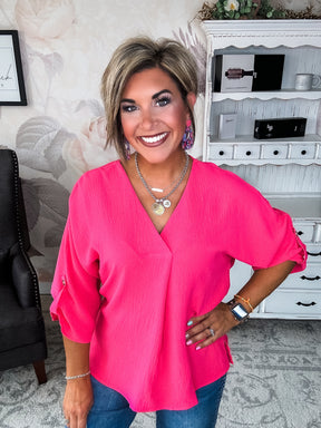 Let Me Work It Blouse - Hot Pink