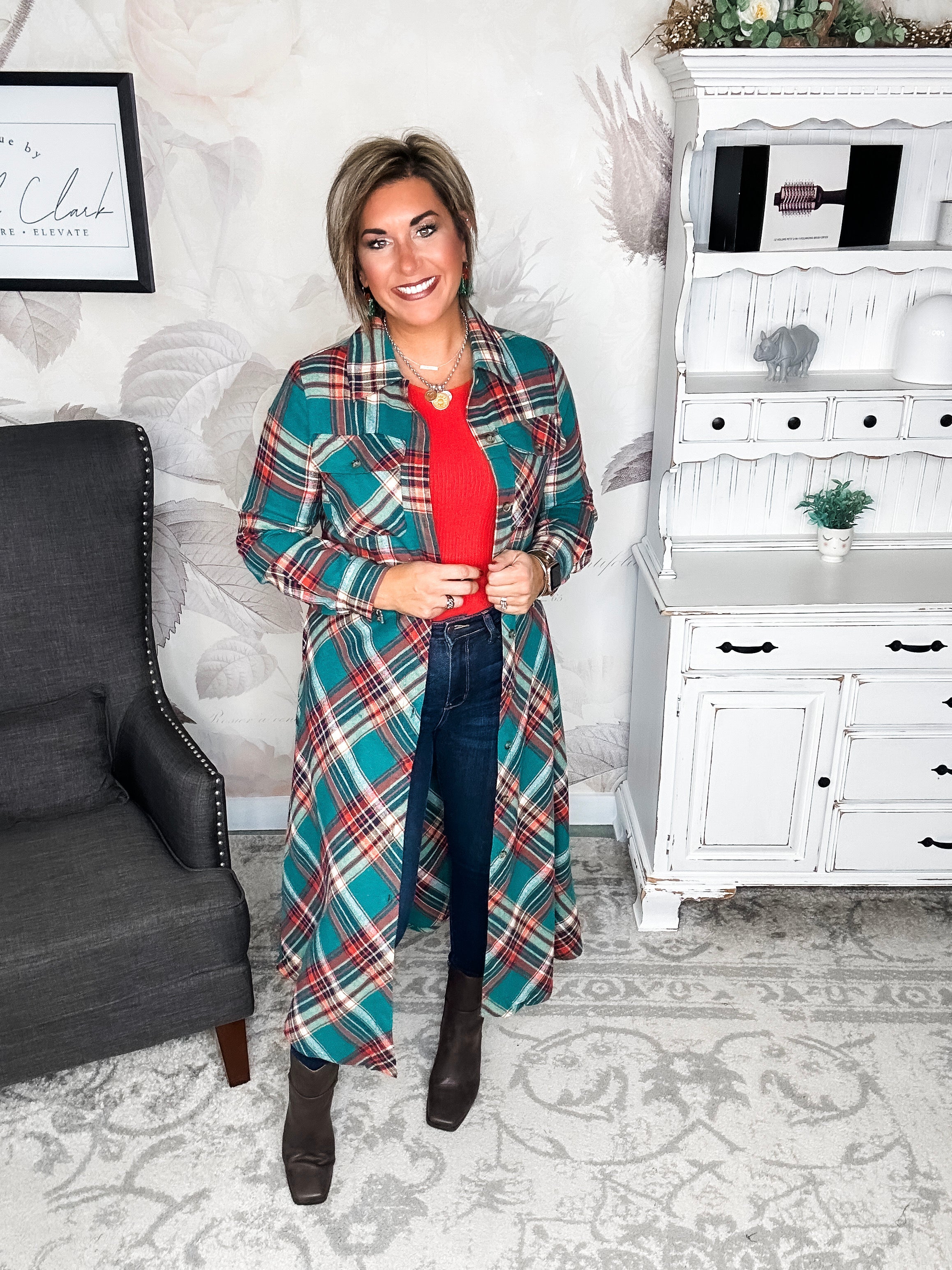 Moving on Up Button Down Dress - Green
