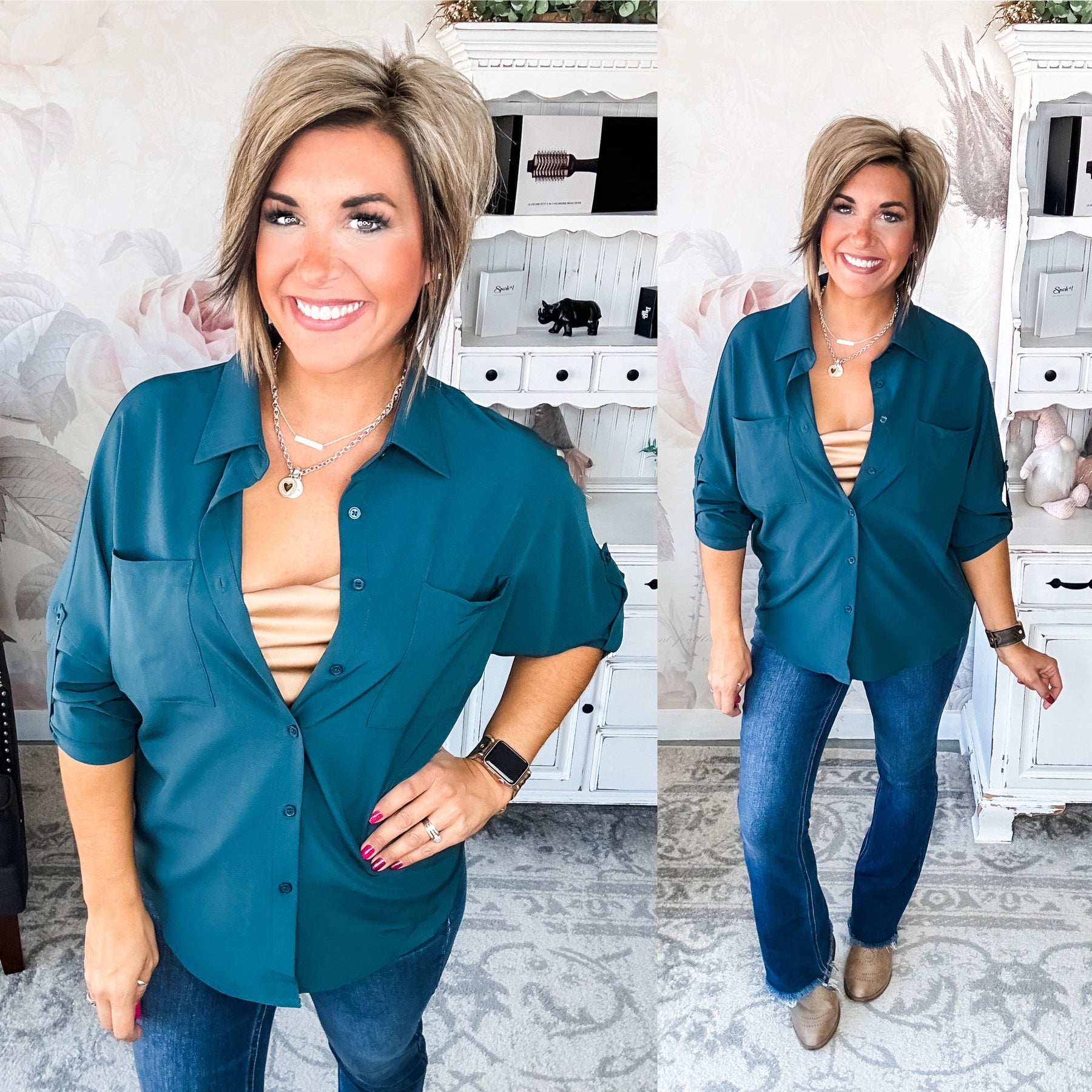 Takes Time Relaxed Button Down - Hunter Green